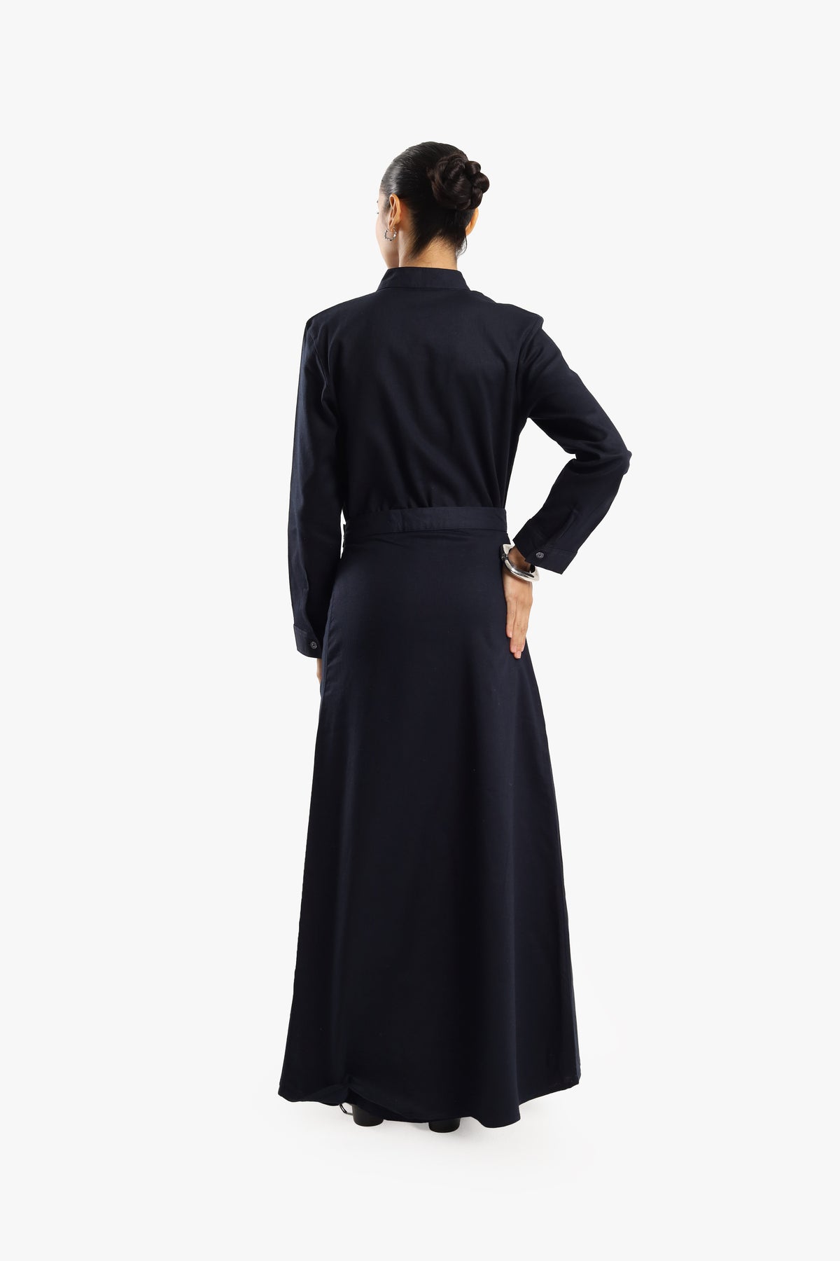 Navy Linen Cotton Mandarin Two-Piece Dress