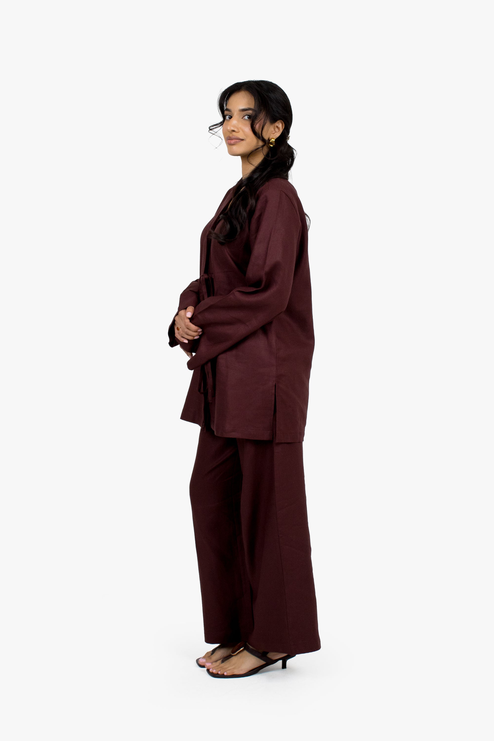 Chocolate Linen Cotton Notch Collar Top