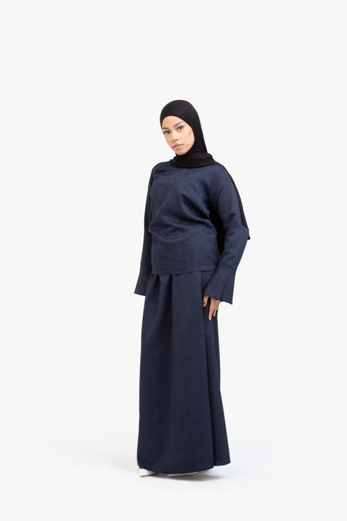 Navy Textured Tulip Sleeve Top