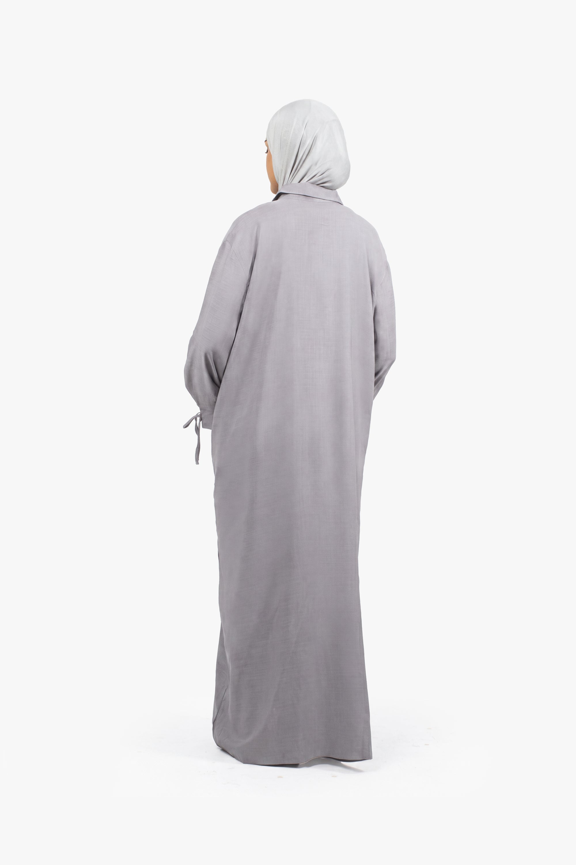 Grey Cotton Blend Shirt Abaya