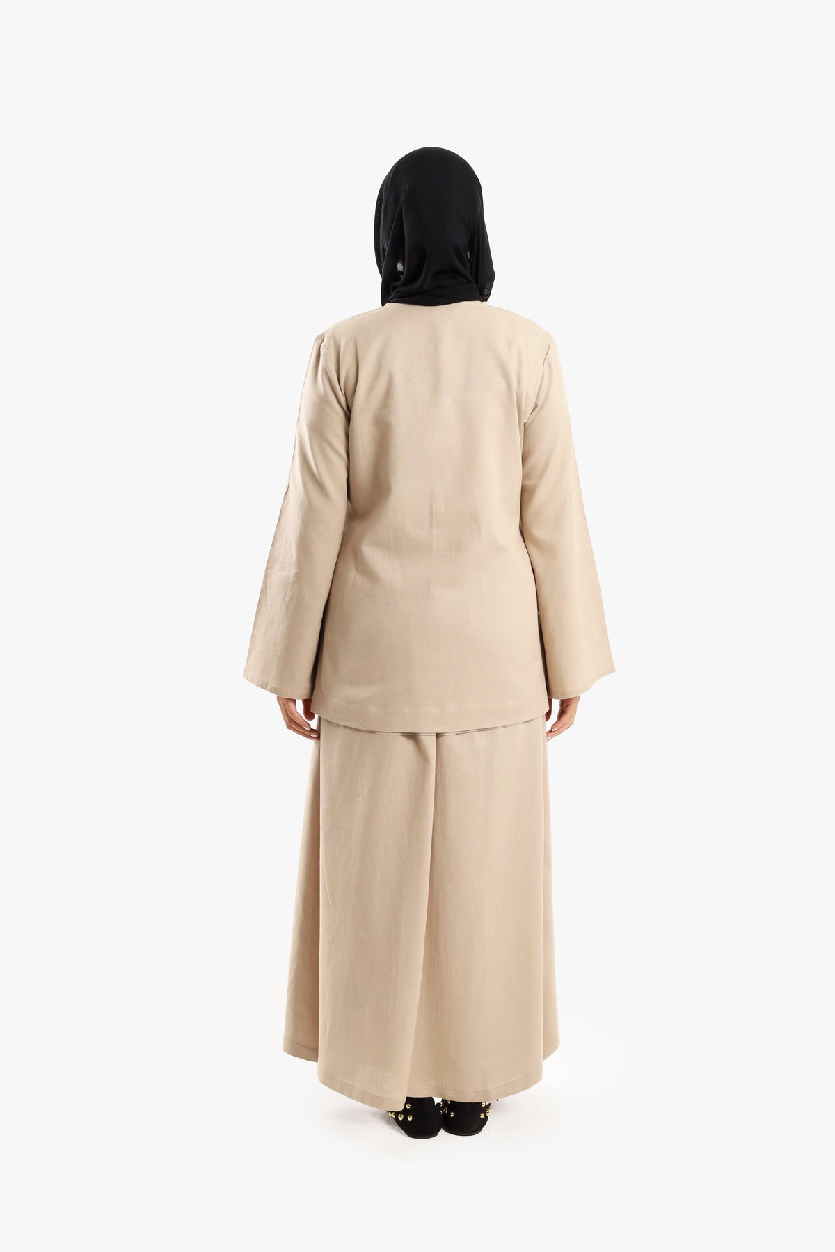 Latte Beige Linen Cotton Covered Button Top