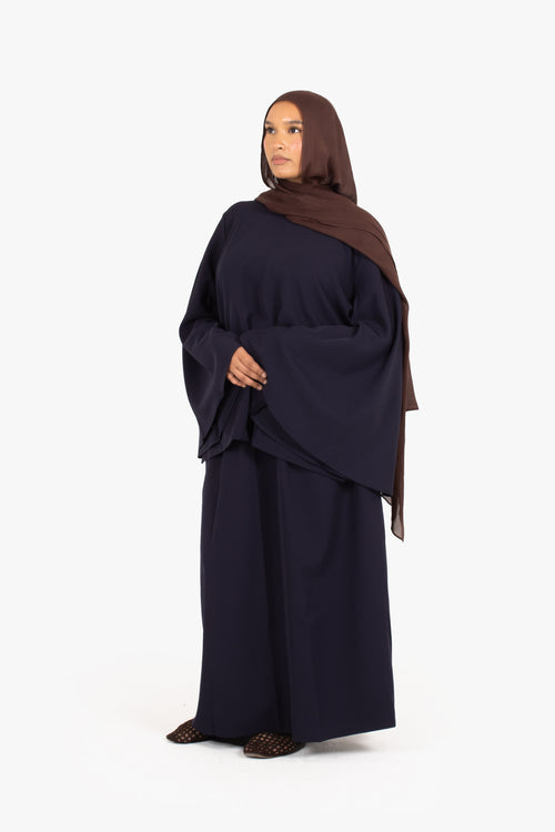 Navy Powder Touch Crepe Umbrella Sleeve Top
