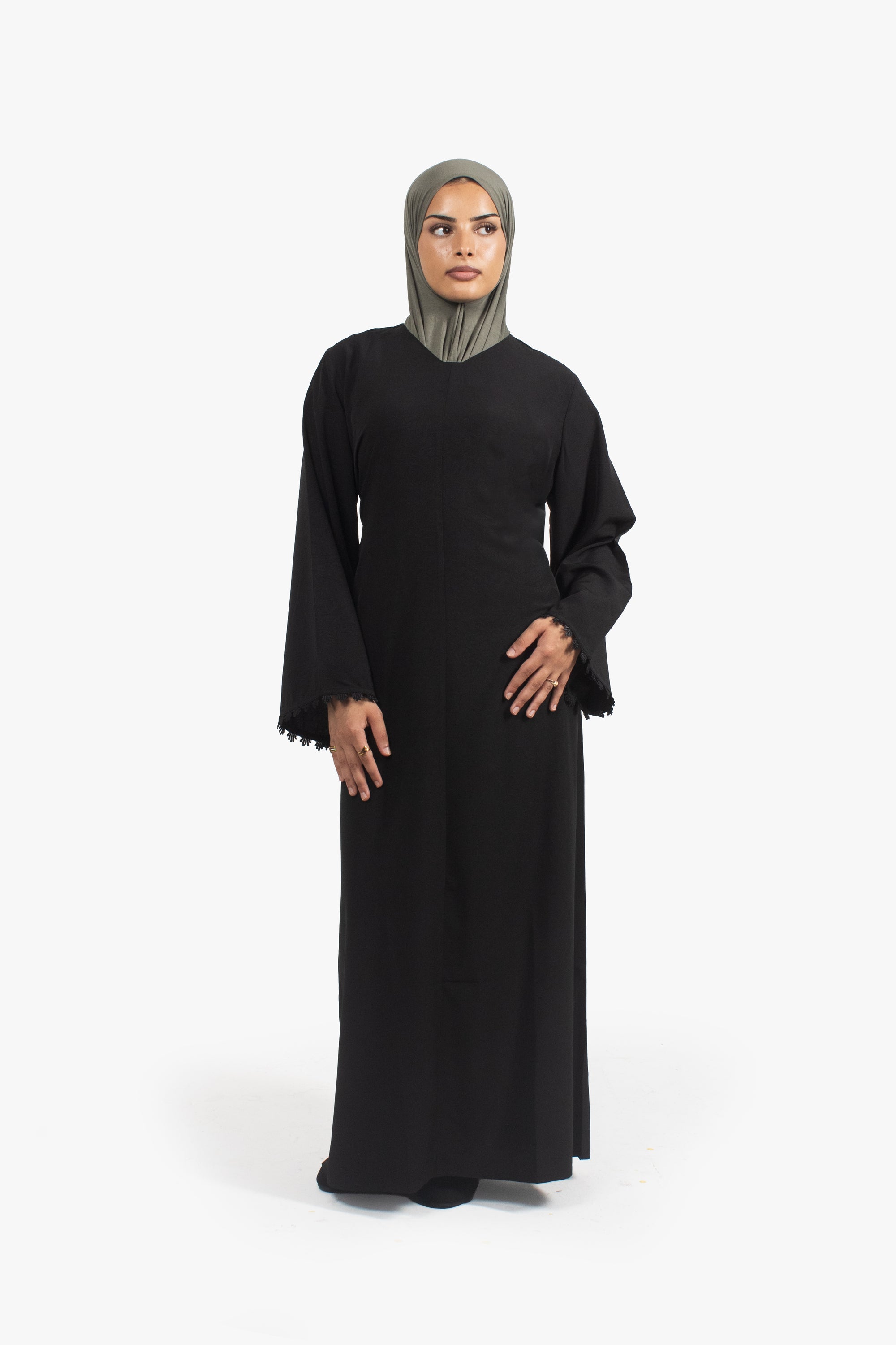 Black Etched Crepe Lace Abaya