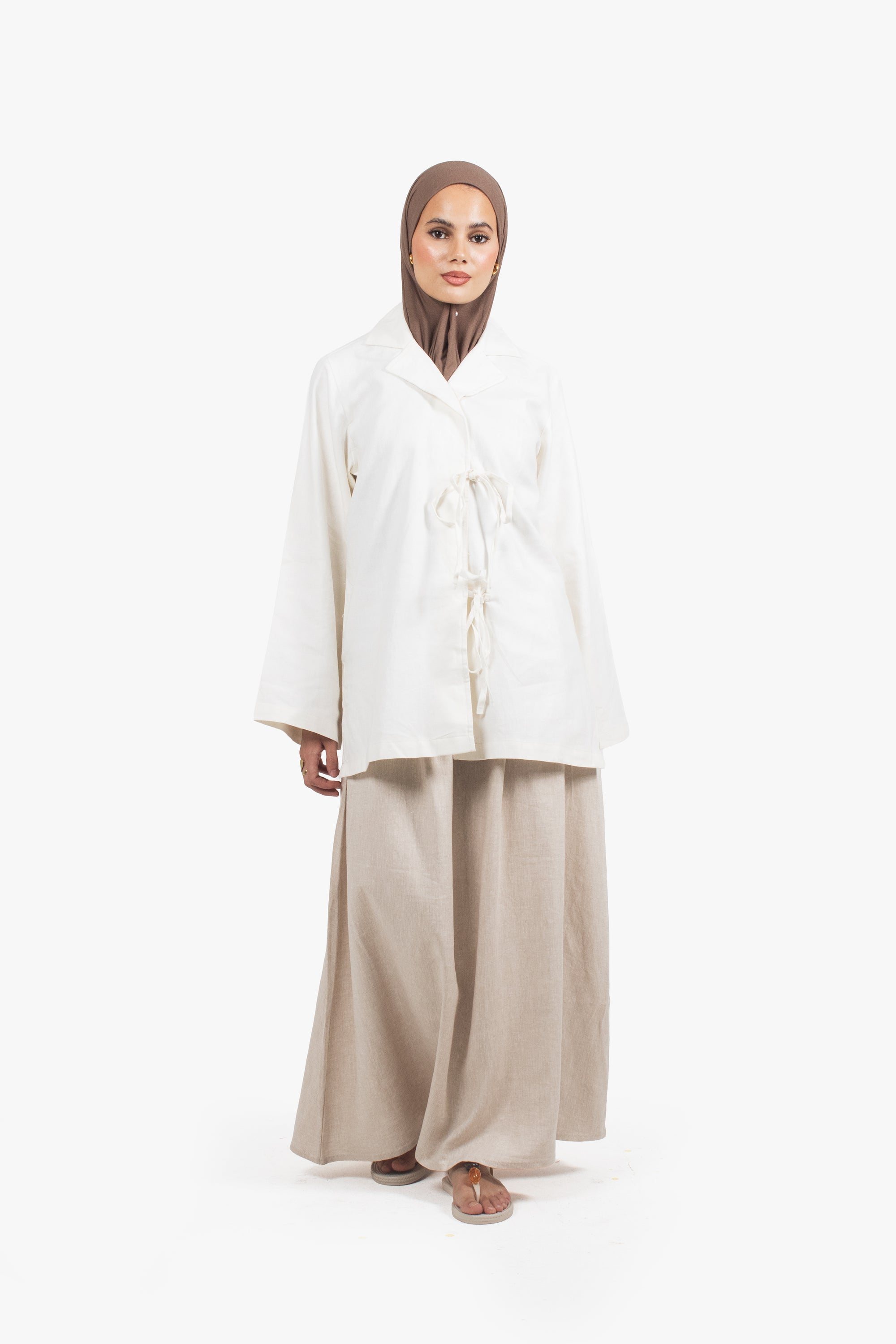 Stone Beige Linen Cotton Elasticated Skirt
