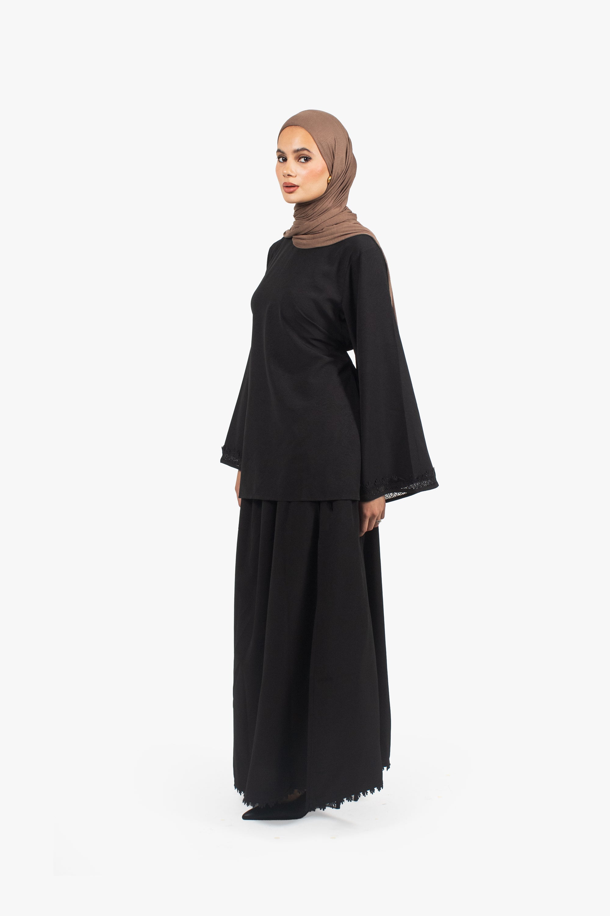 Black Etched Crepe Lace Top