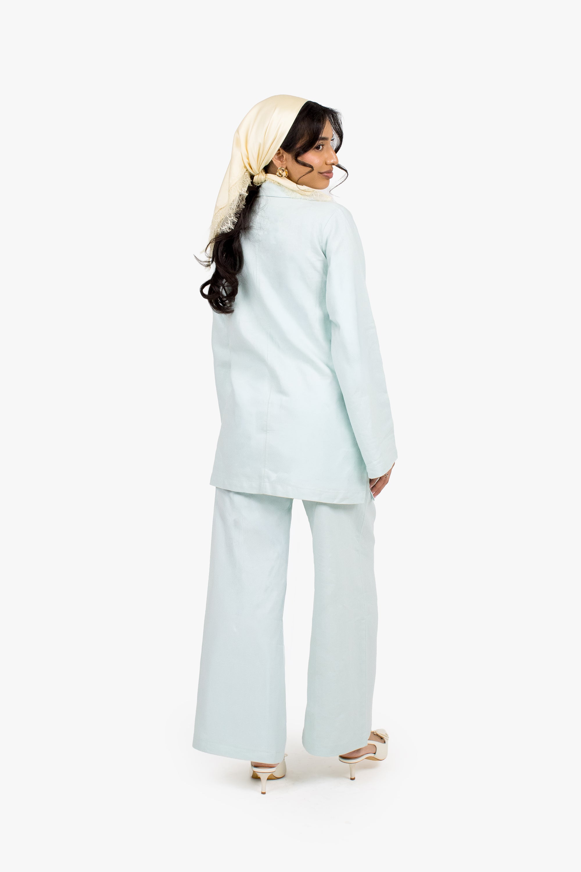 Baby Blue Linen Cotton Notch Collar Top