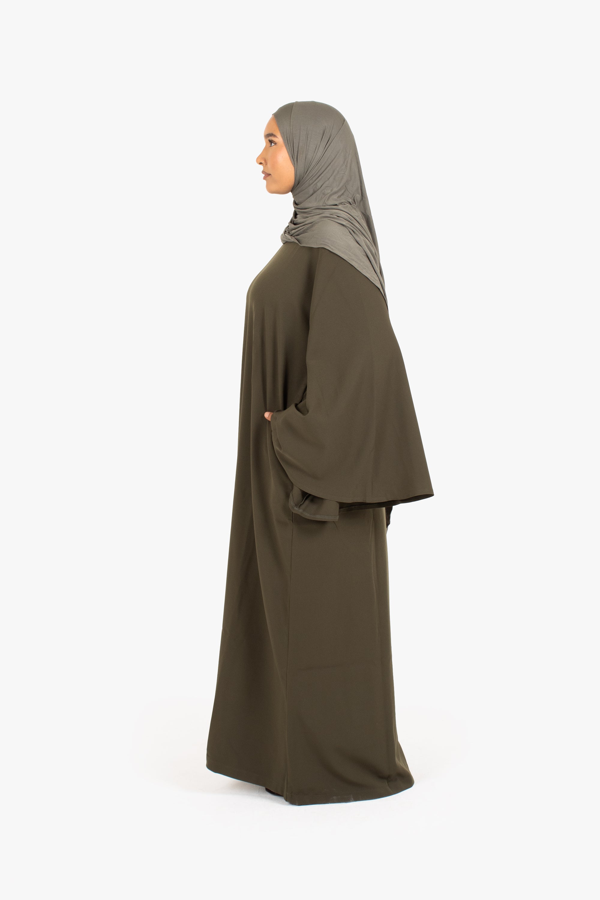 Khaki Powder Touch Crepe Umbrella Sleeve Abaya