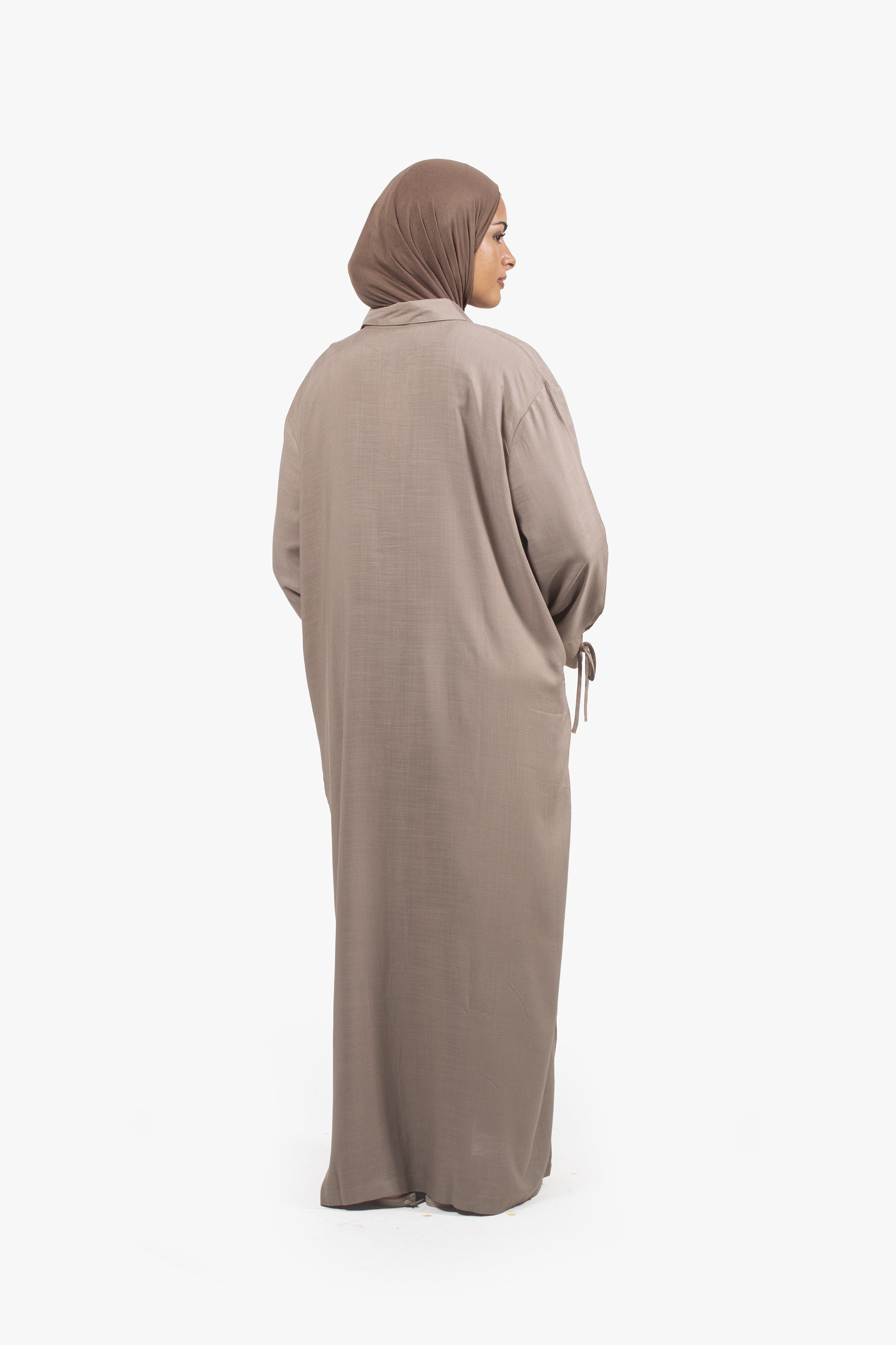 Ivory Brown Cotton Blend Shirt Abaya