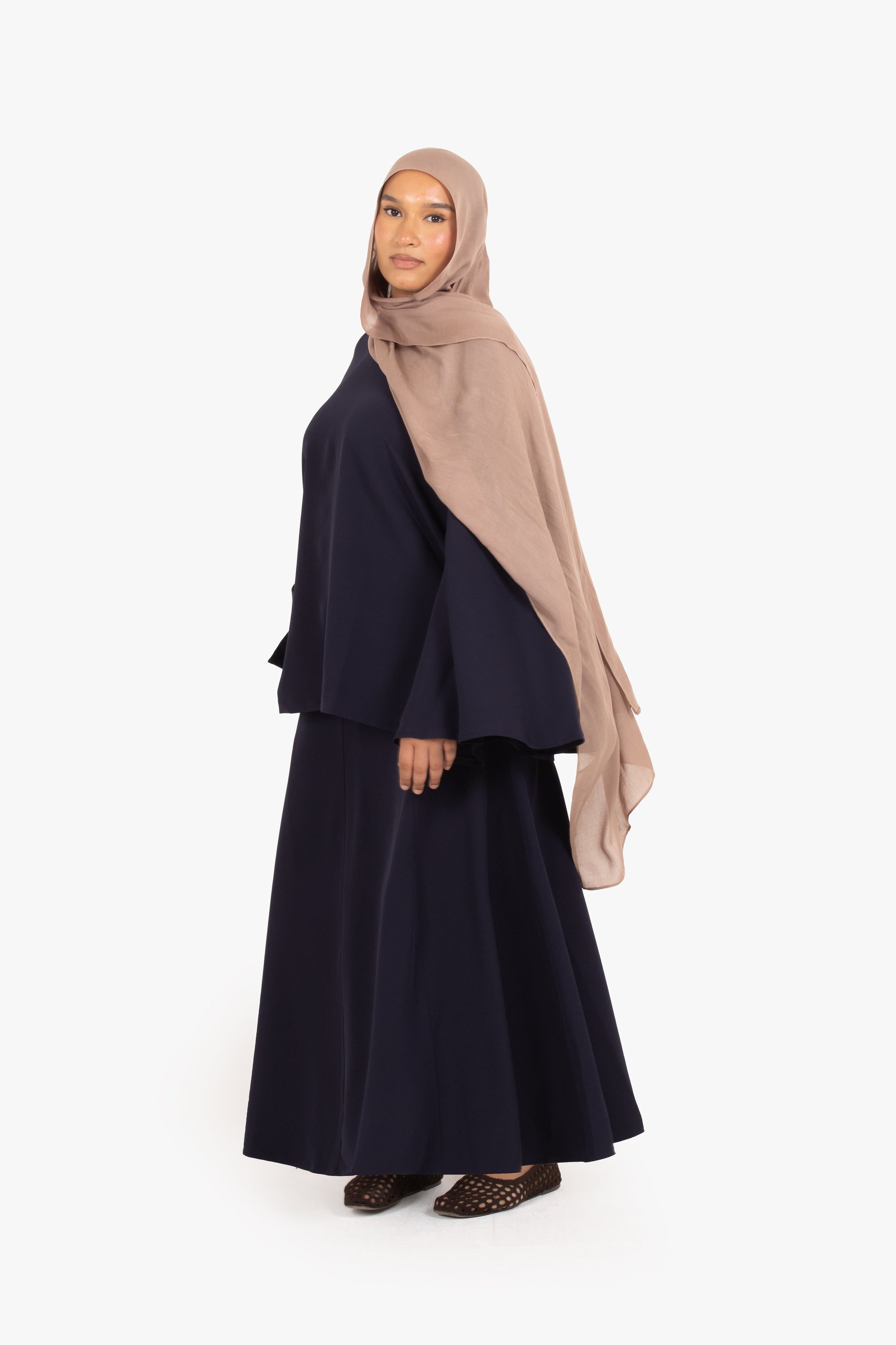 Navy Powder Touch Crepe Eight-Panel Skirt
