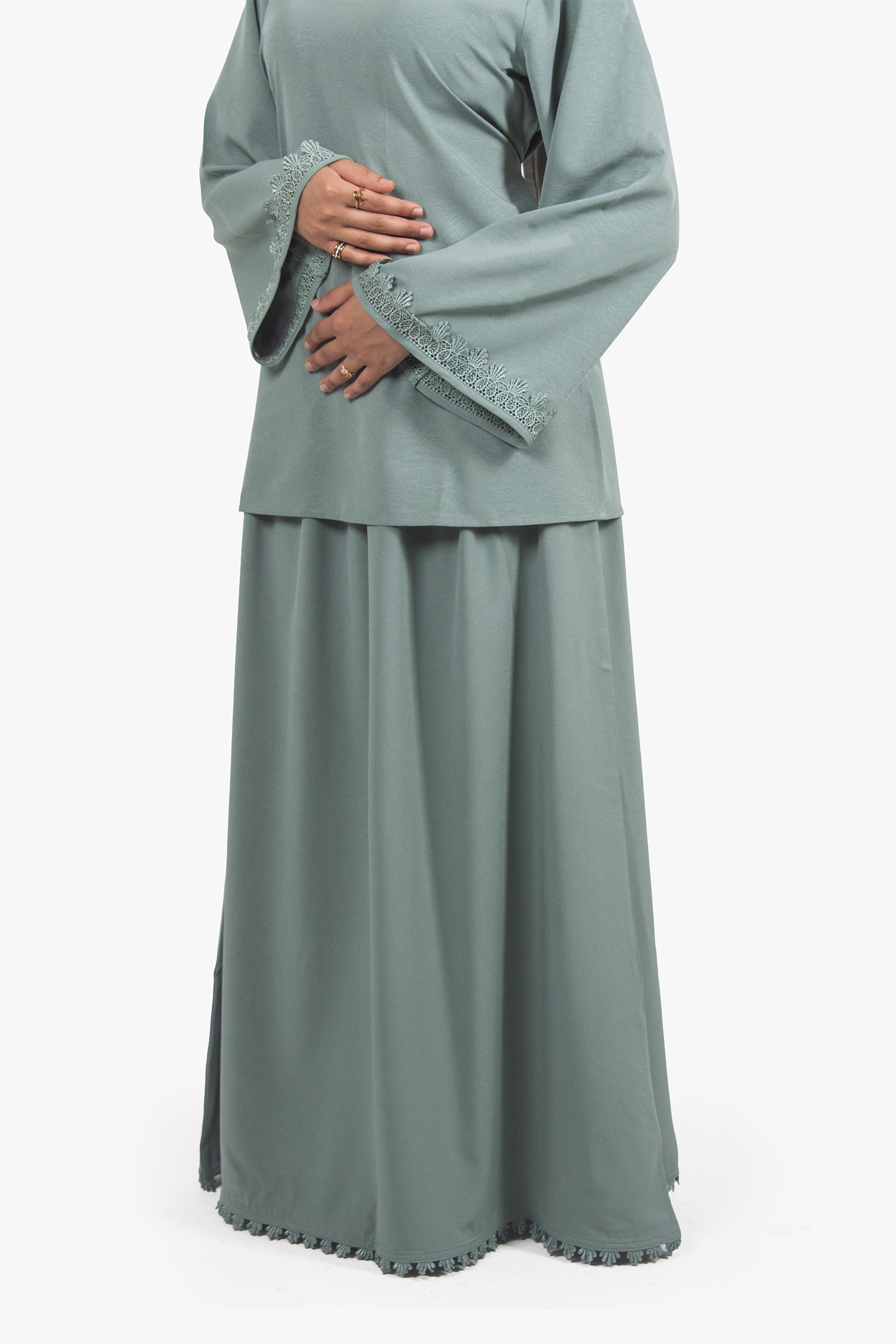 Sea Green Etched Crepe Lace Skirt