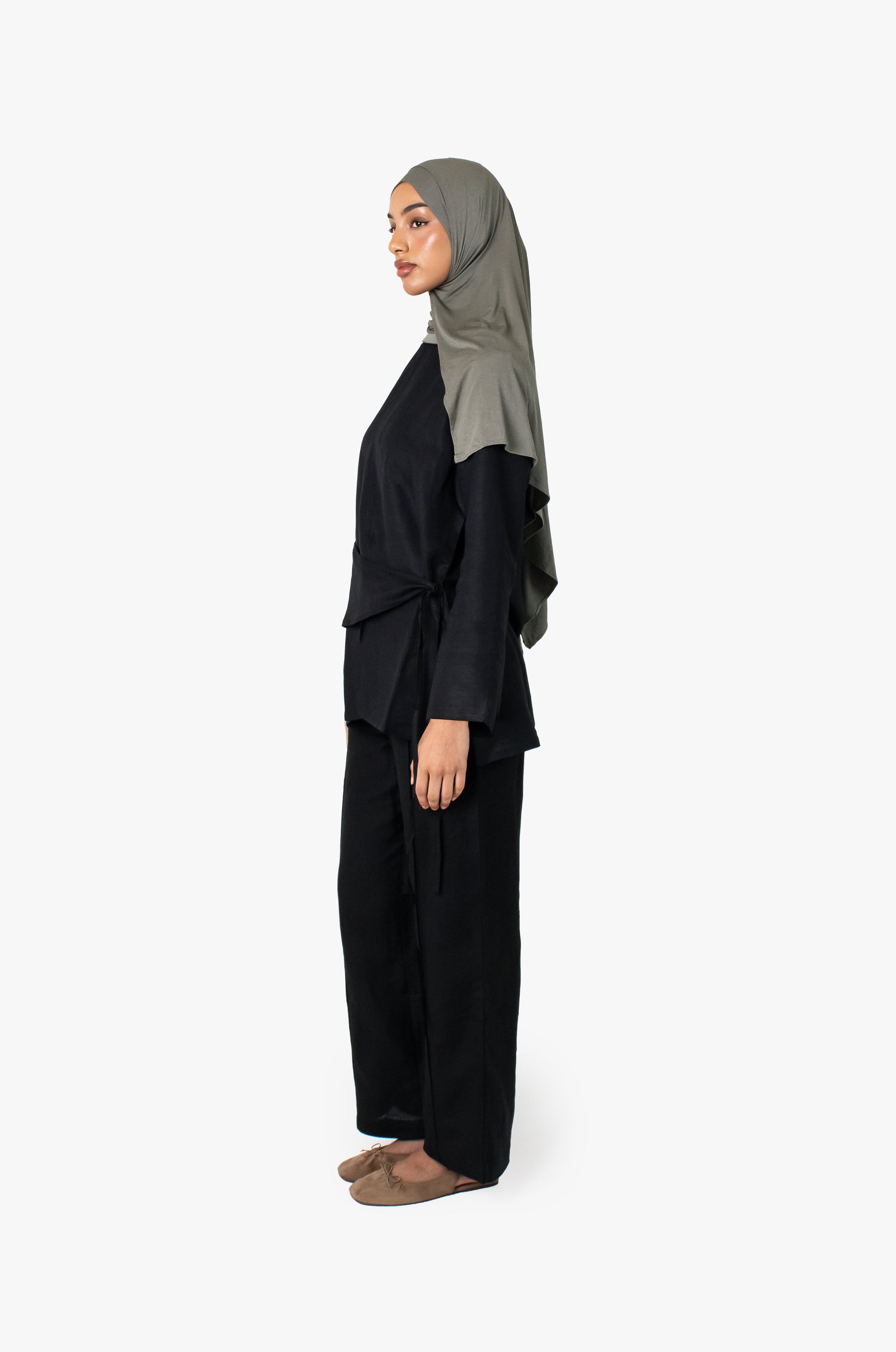 Black Linen Cotton Wrap Top