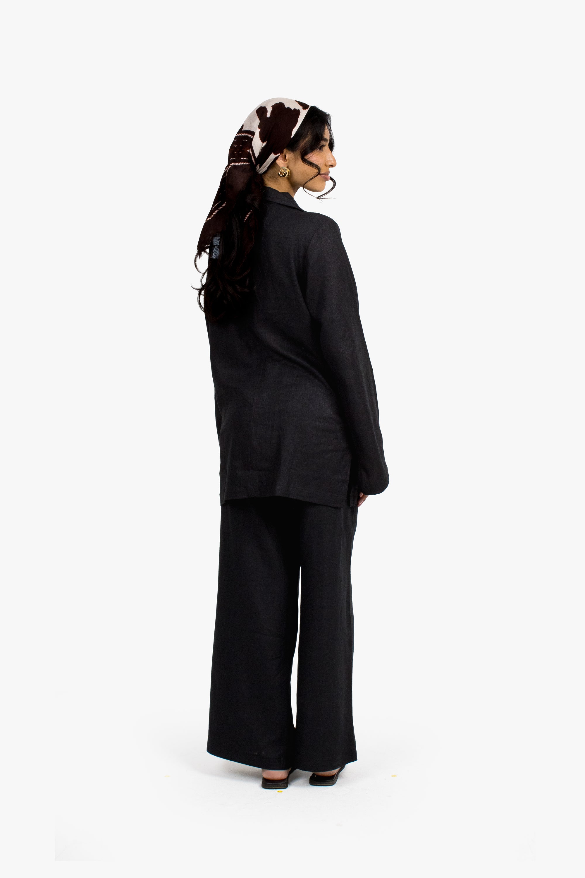 Black Linen Cotton Notch Collar Top