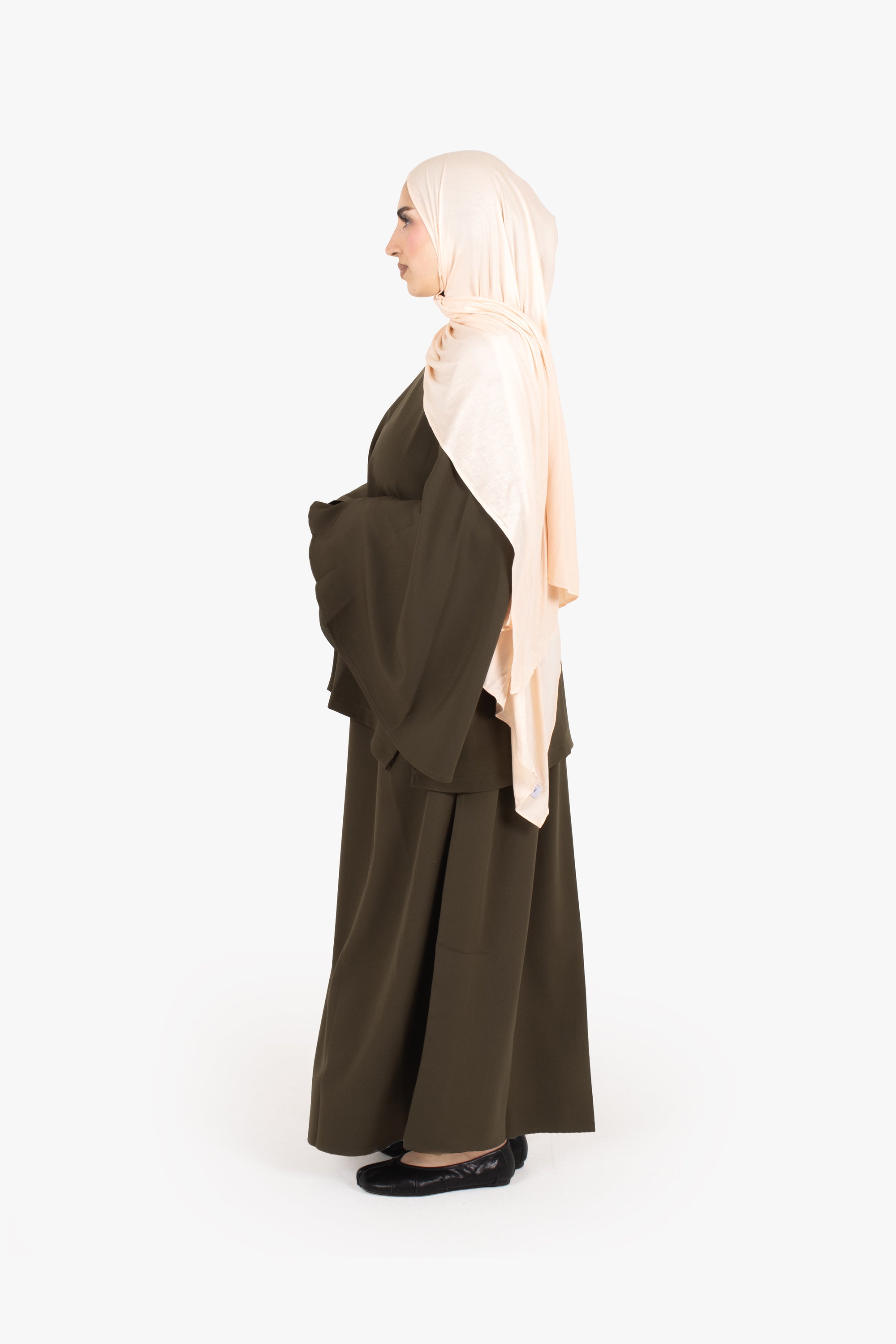 Khaki Powder Touch Crepe Elasticated Skirt