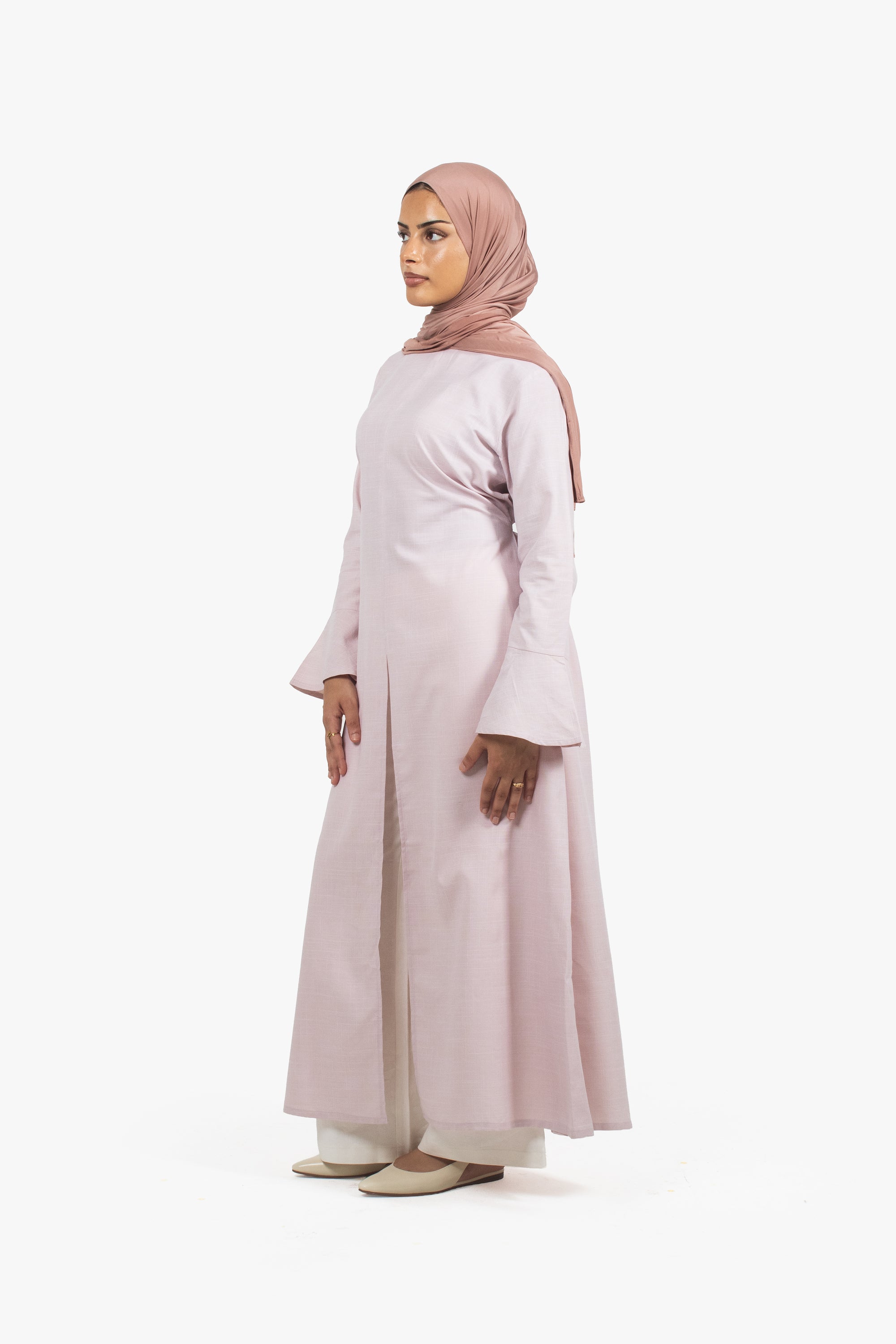Pale Pink Cotton Blend Front Slit Dress