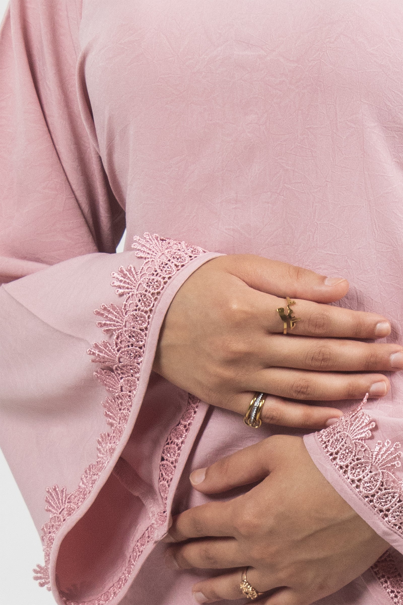 Rose Pink Etched Crepe Lace Top