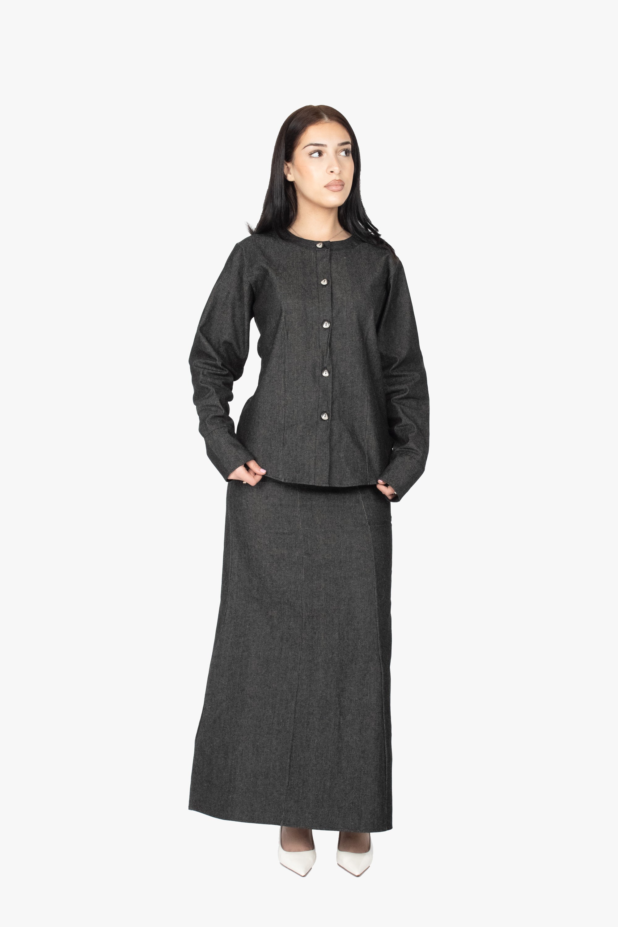 Black Denim Round Neck Shirt