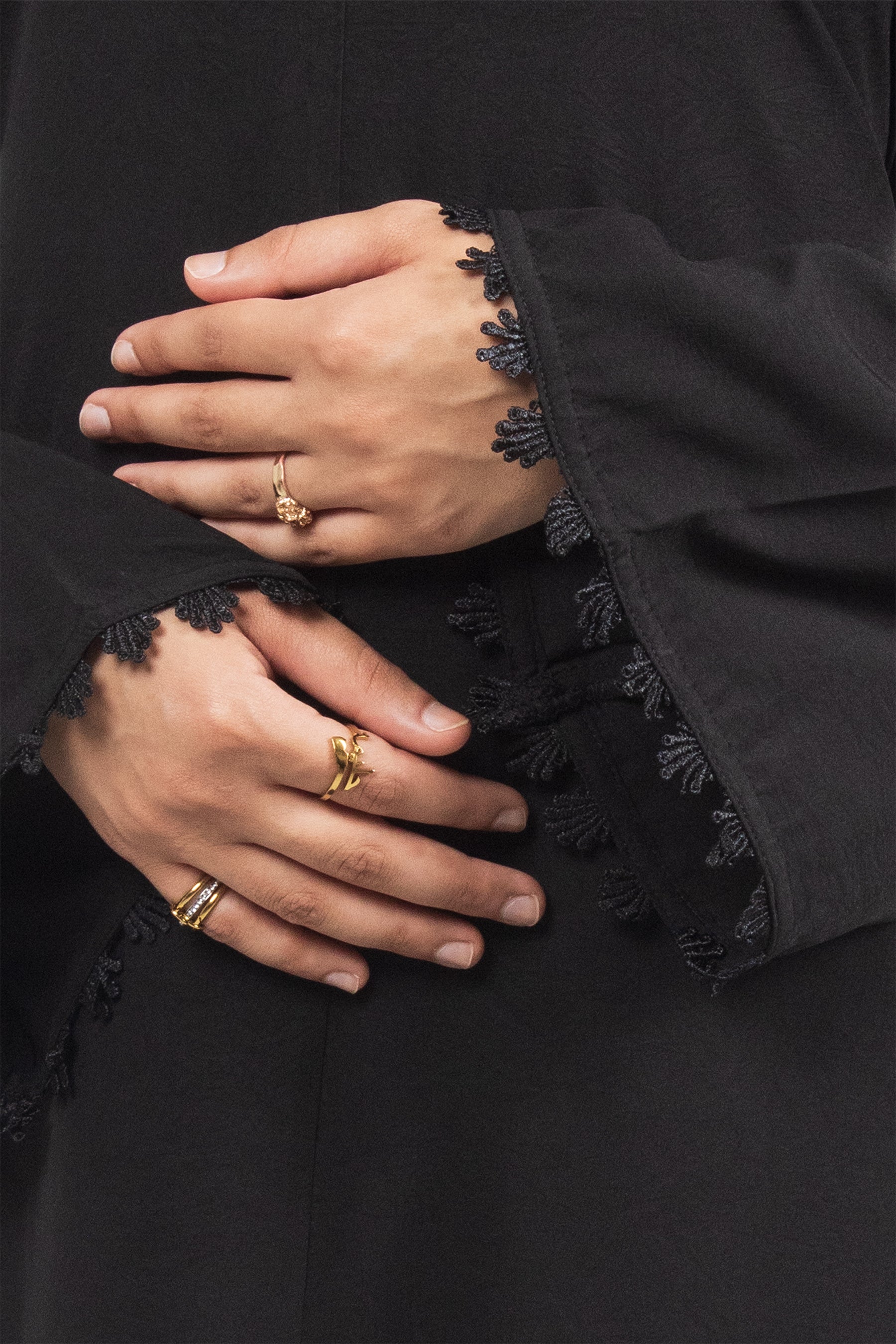 Black Etched Crepe Lace Abaya