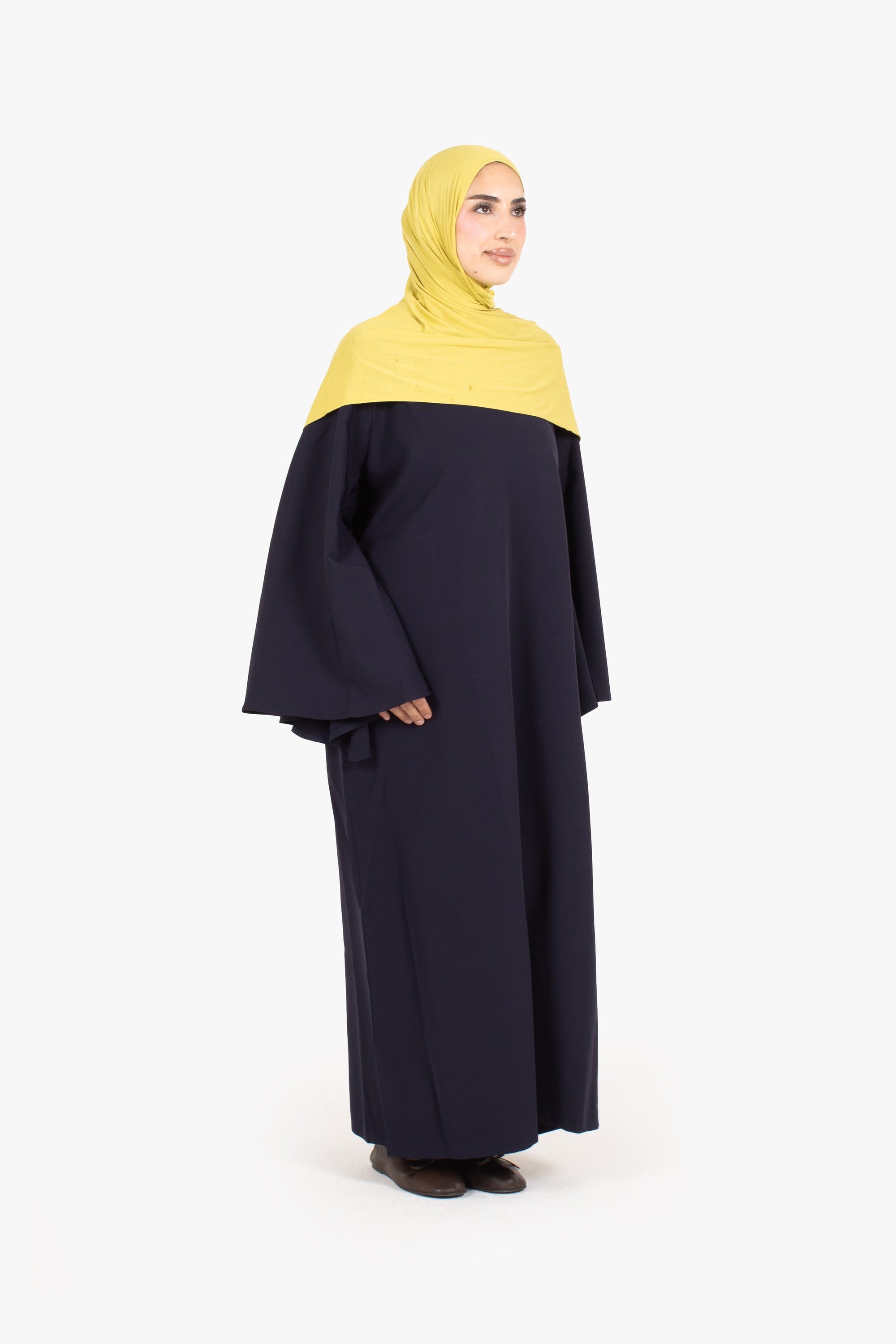 Navy Powder Touch Crepe Umbrella Sleeve Abaya