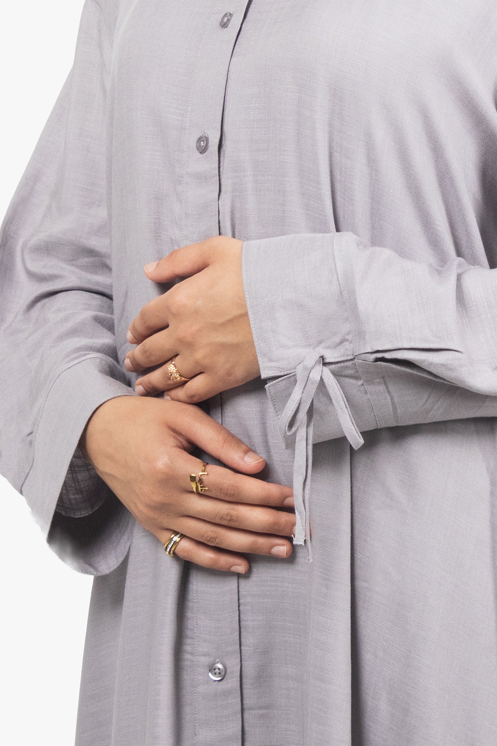 Grey Cotton Blend Shirt Abaya
