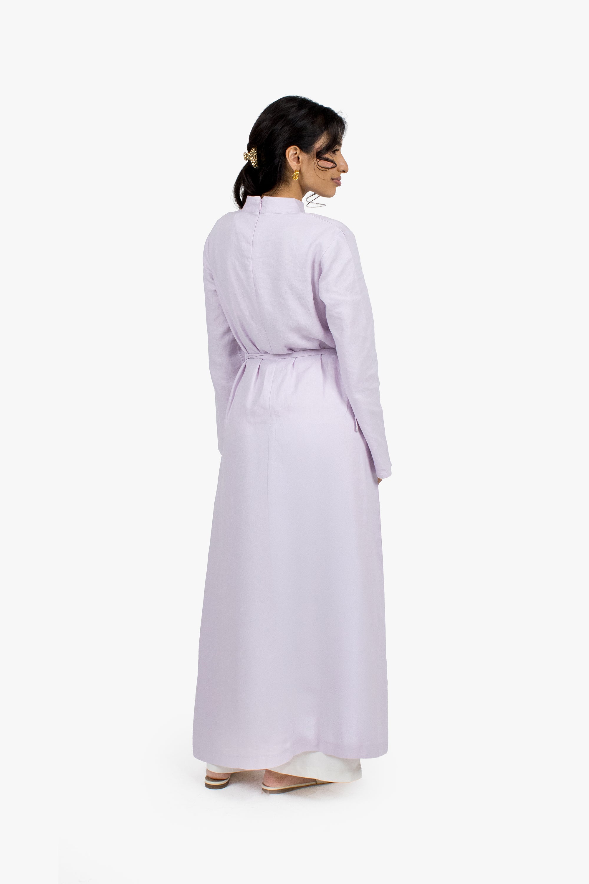 Lilac Linen Cotton Ruched Slit Dress