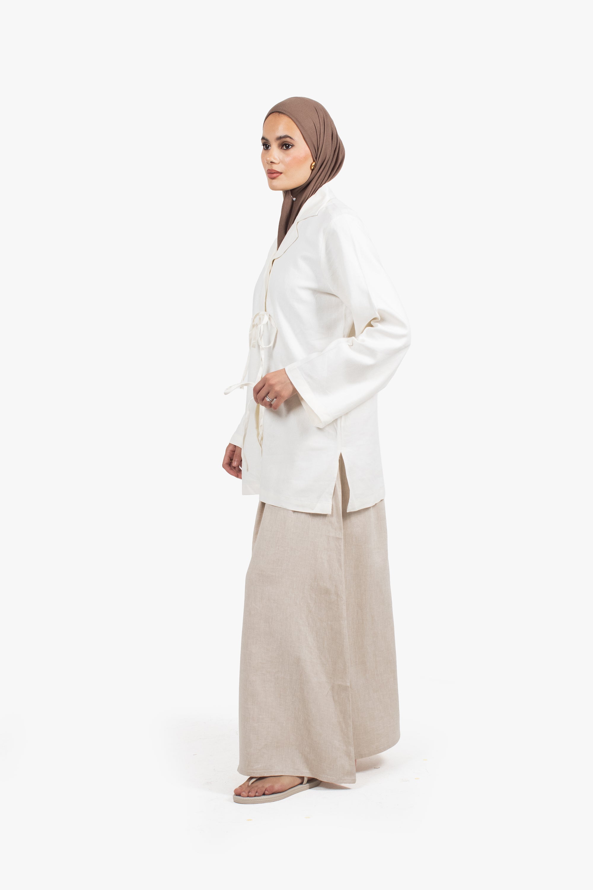 Stone Beige Linen Cotton Elasticated Skirt