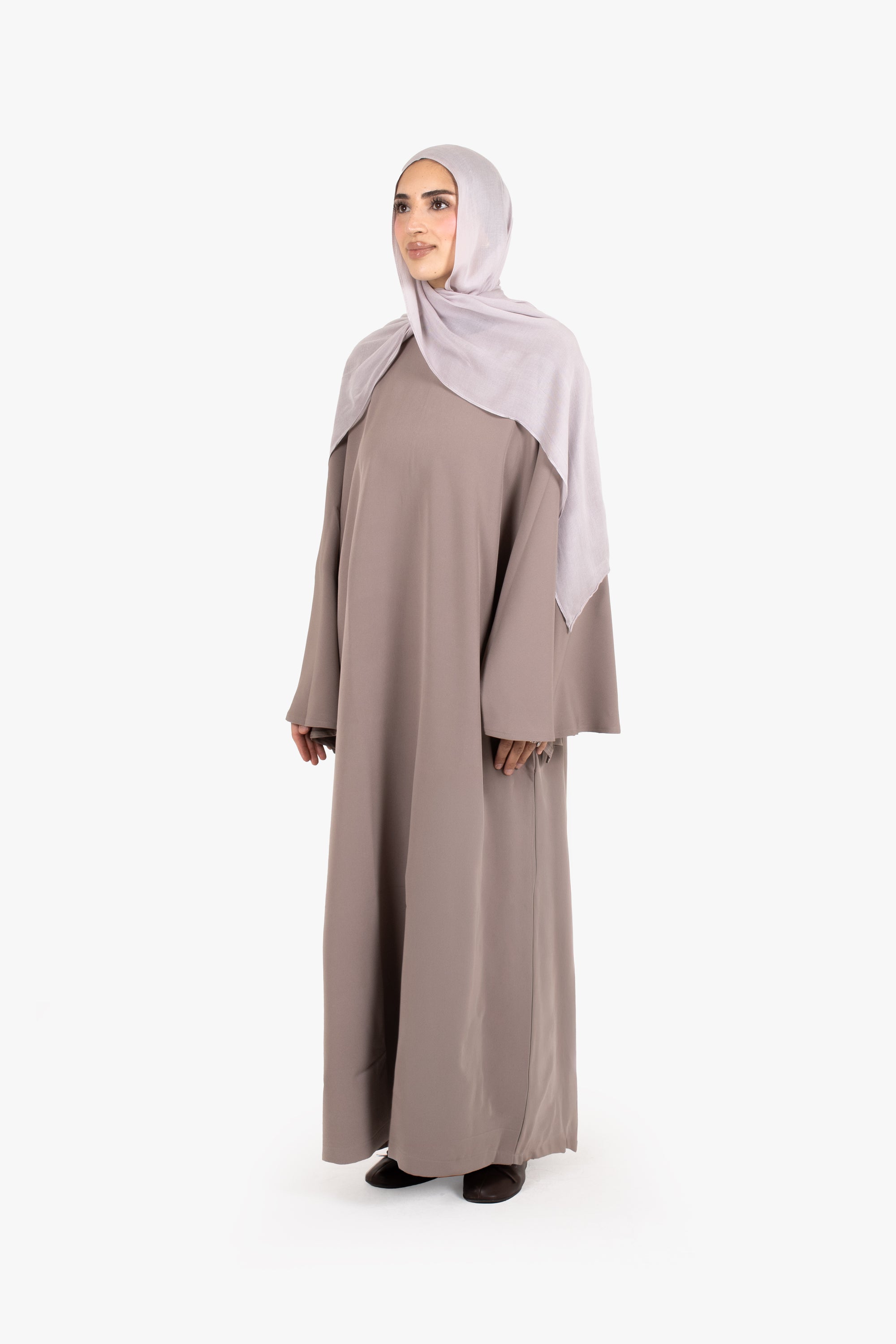 Grey Powder Touch Crepe Umbrella Sleeve Abaya