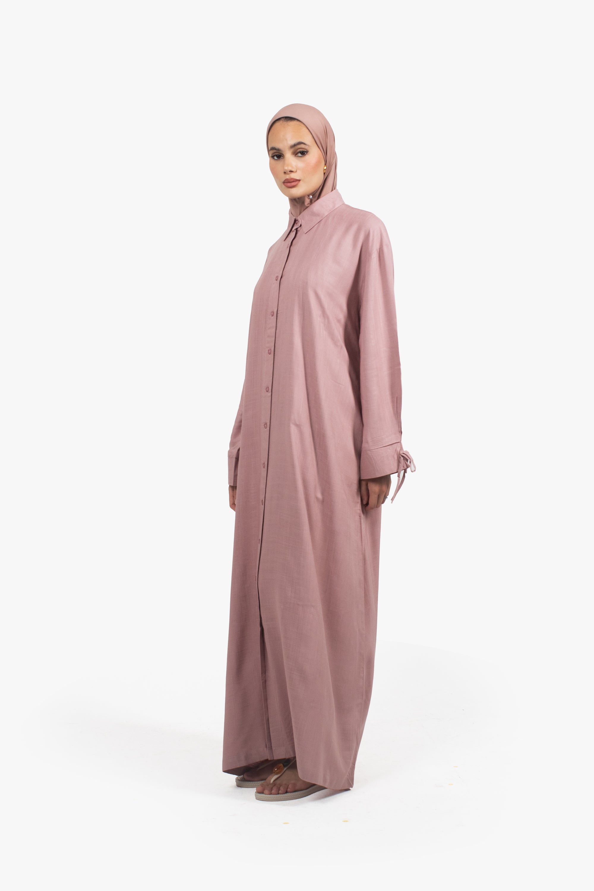 Pink Cotton Blend Shirt Abaya