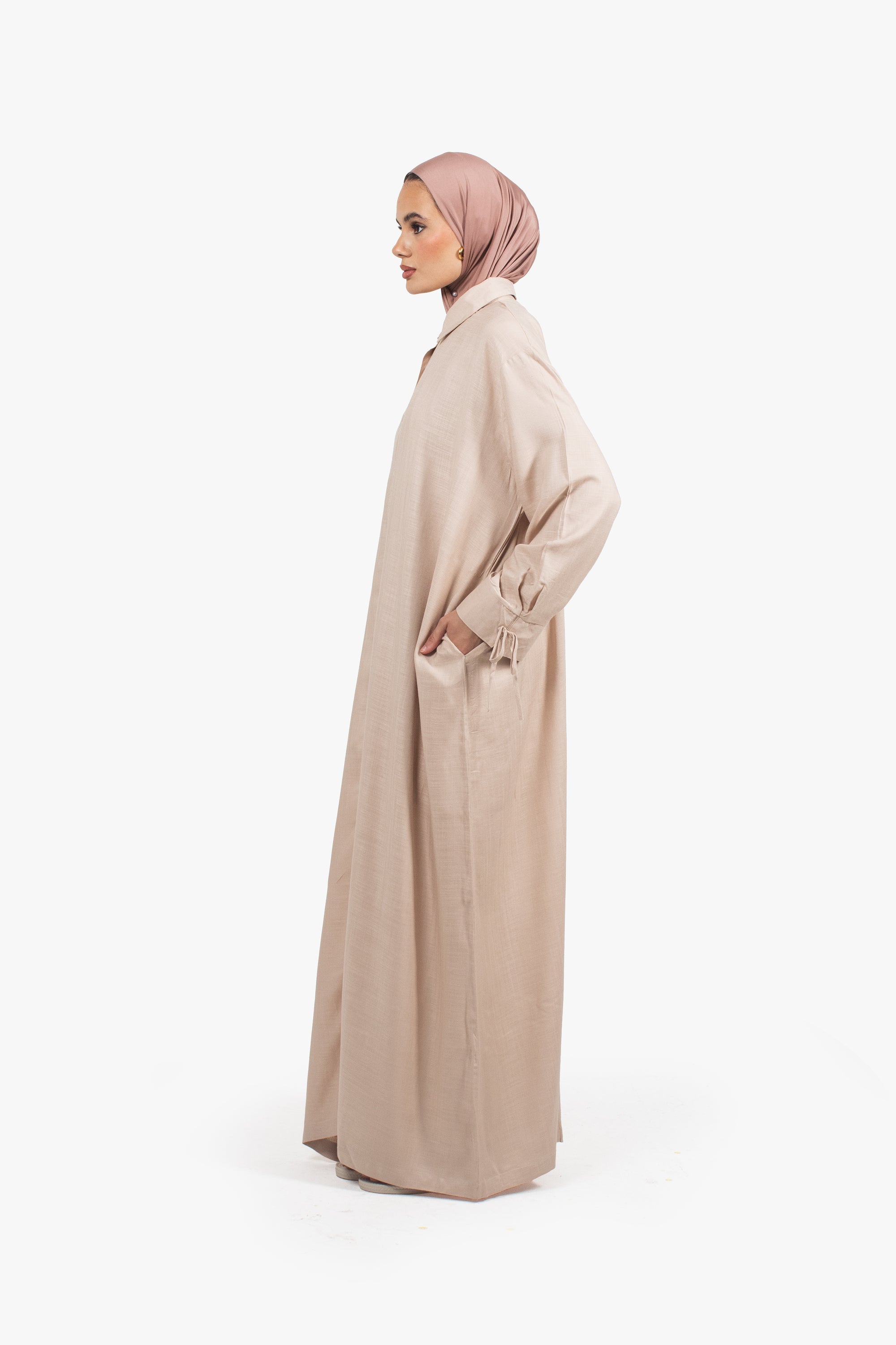 Beige Cotton Blend Shirt Abaya