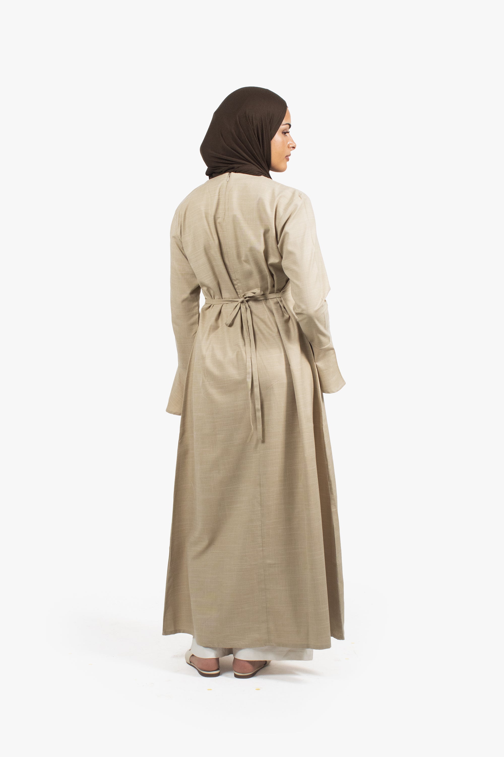 Beige Cotton Blend Front Slit Dress