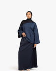 Navy Textured Double Pleat Top
