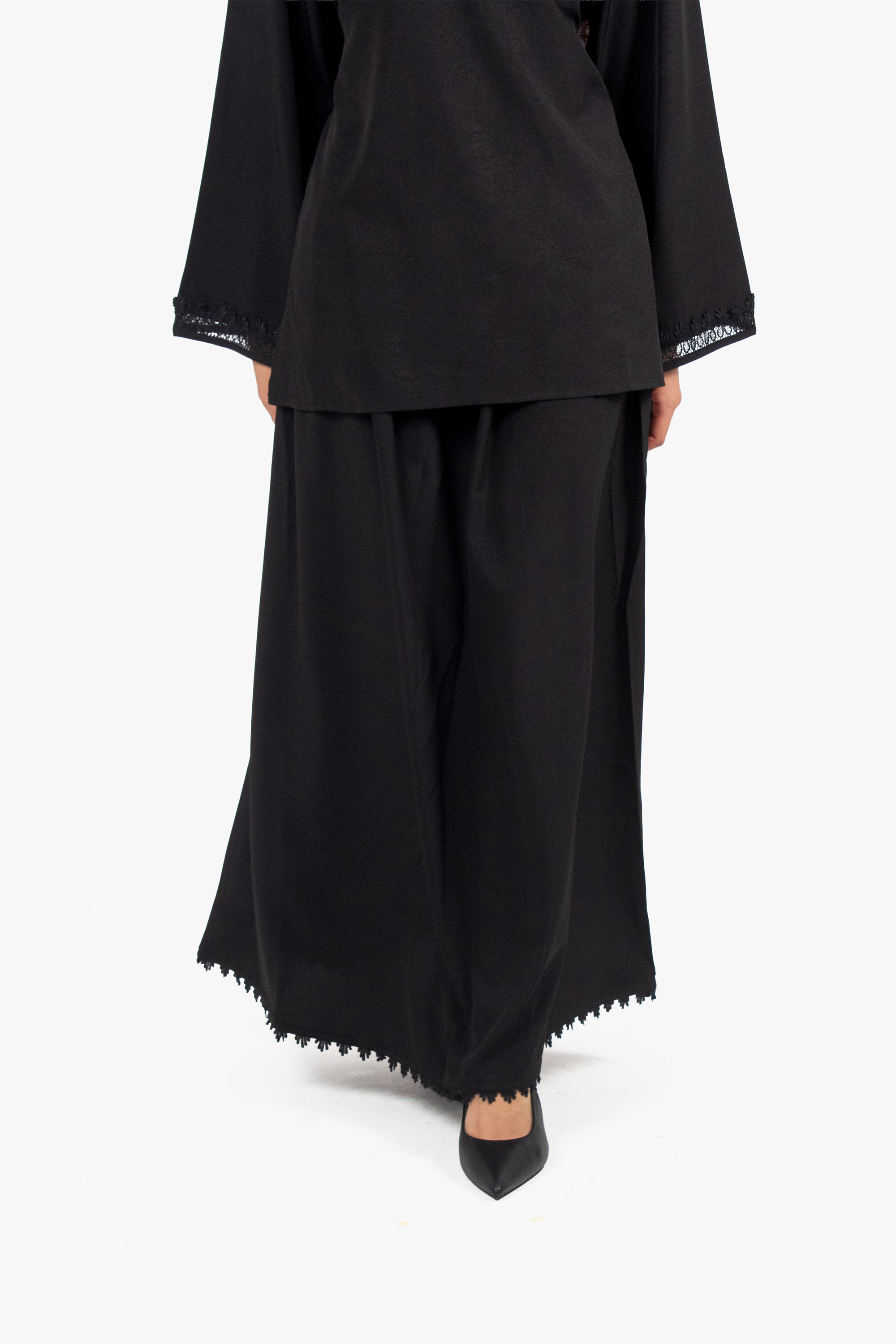 Black Etched Crepe Lace Skirt