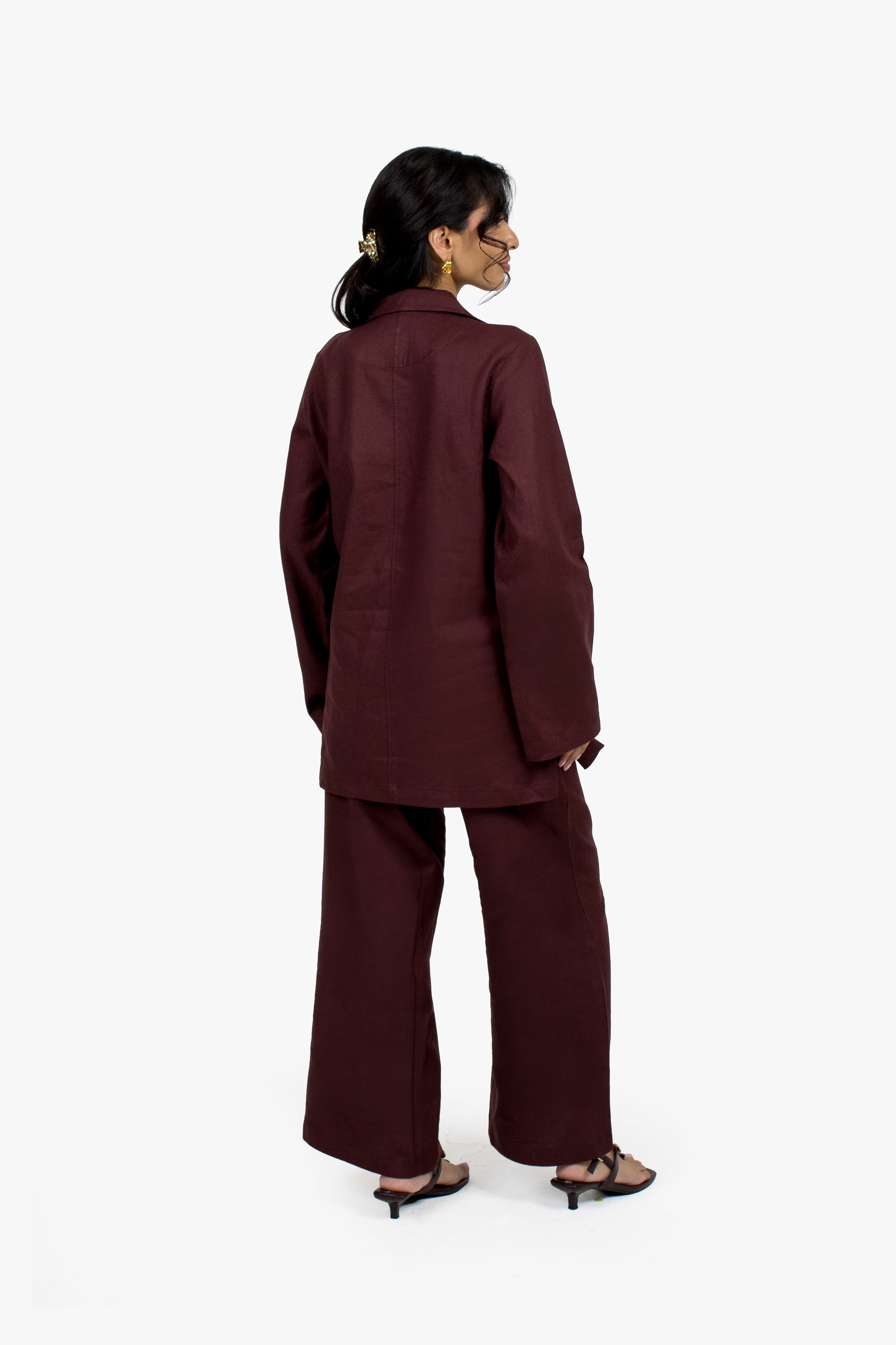 Chocolate Linen Cotton Notch Collar Top