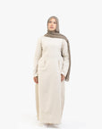 Beige Double Pleat Linen Cotton Dress