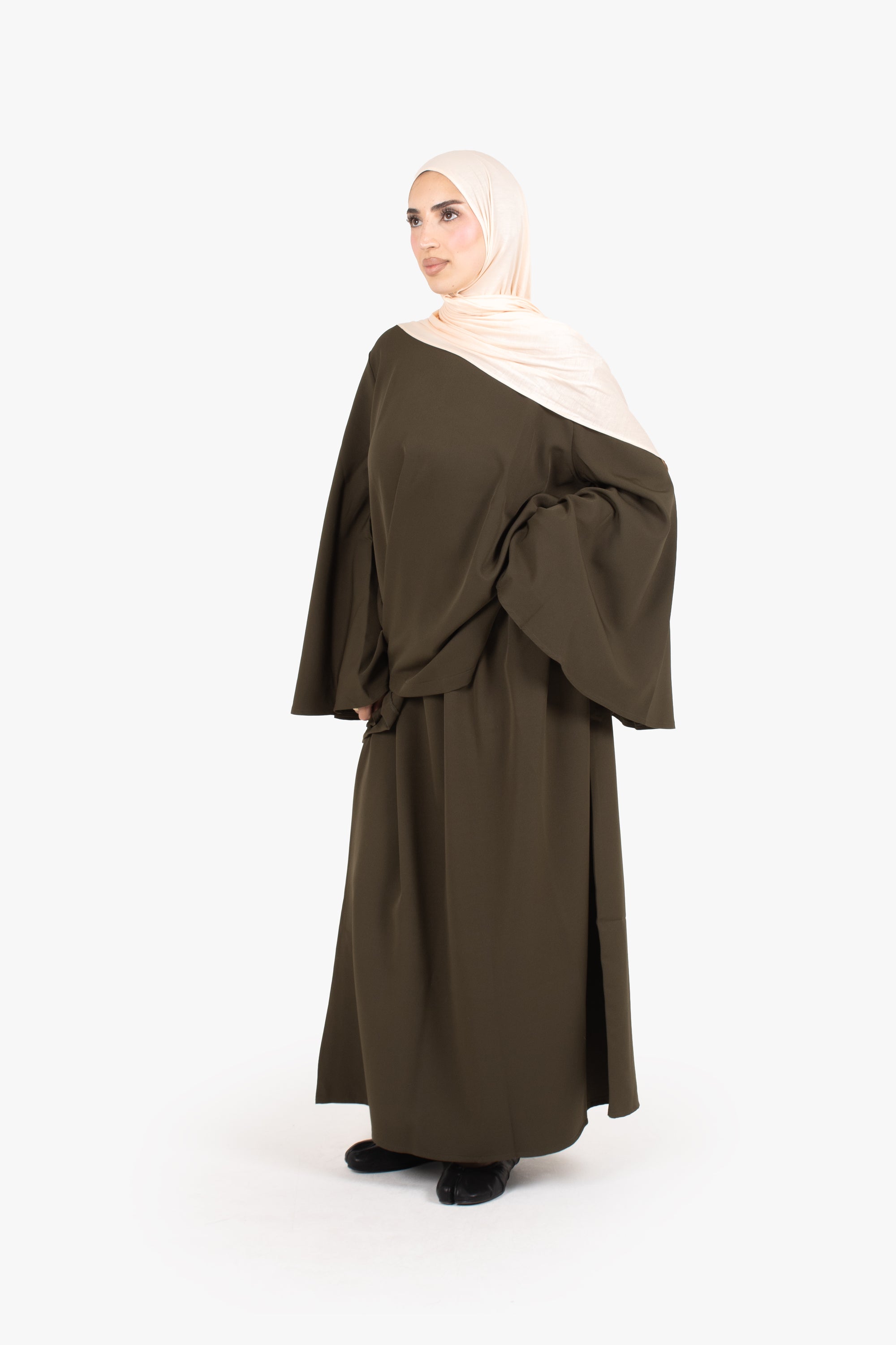 Khaki Powder Touch Crepe Elasticated Skirt
