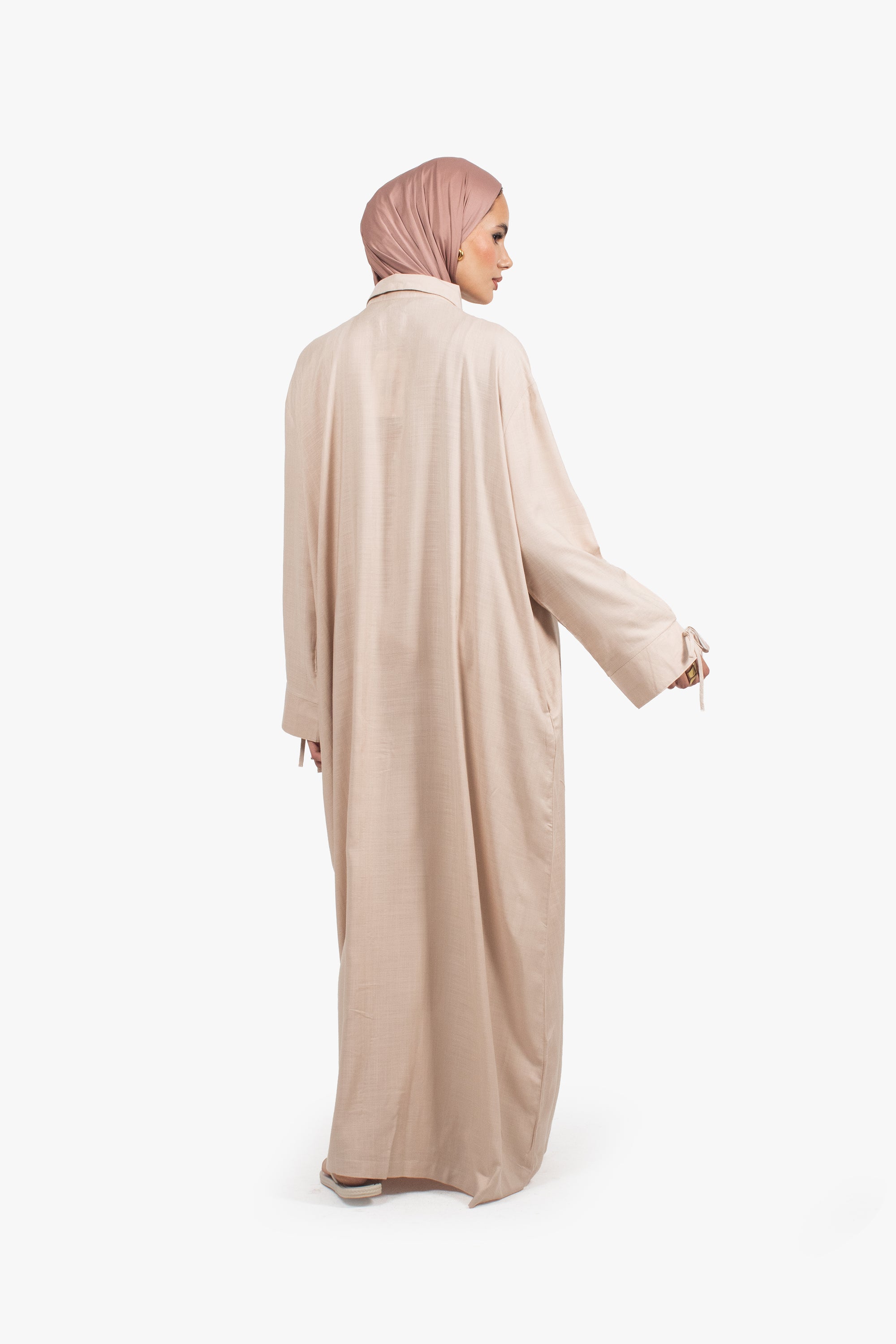 Beige Cotton Blend Shirt Abaya