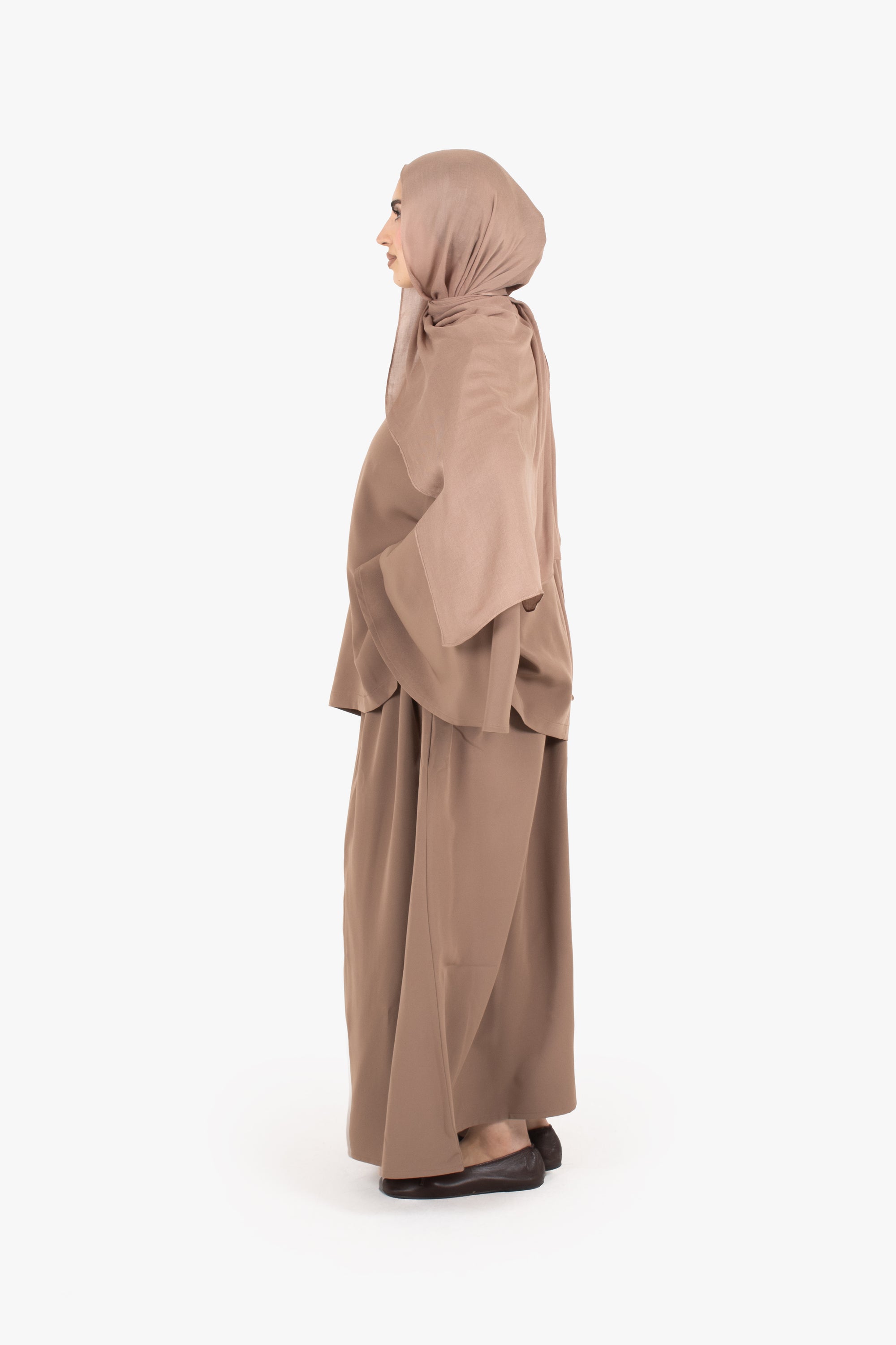 Beige Powder Touch Crepe Elasticated Skirt