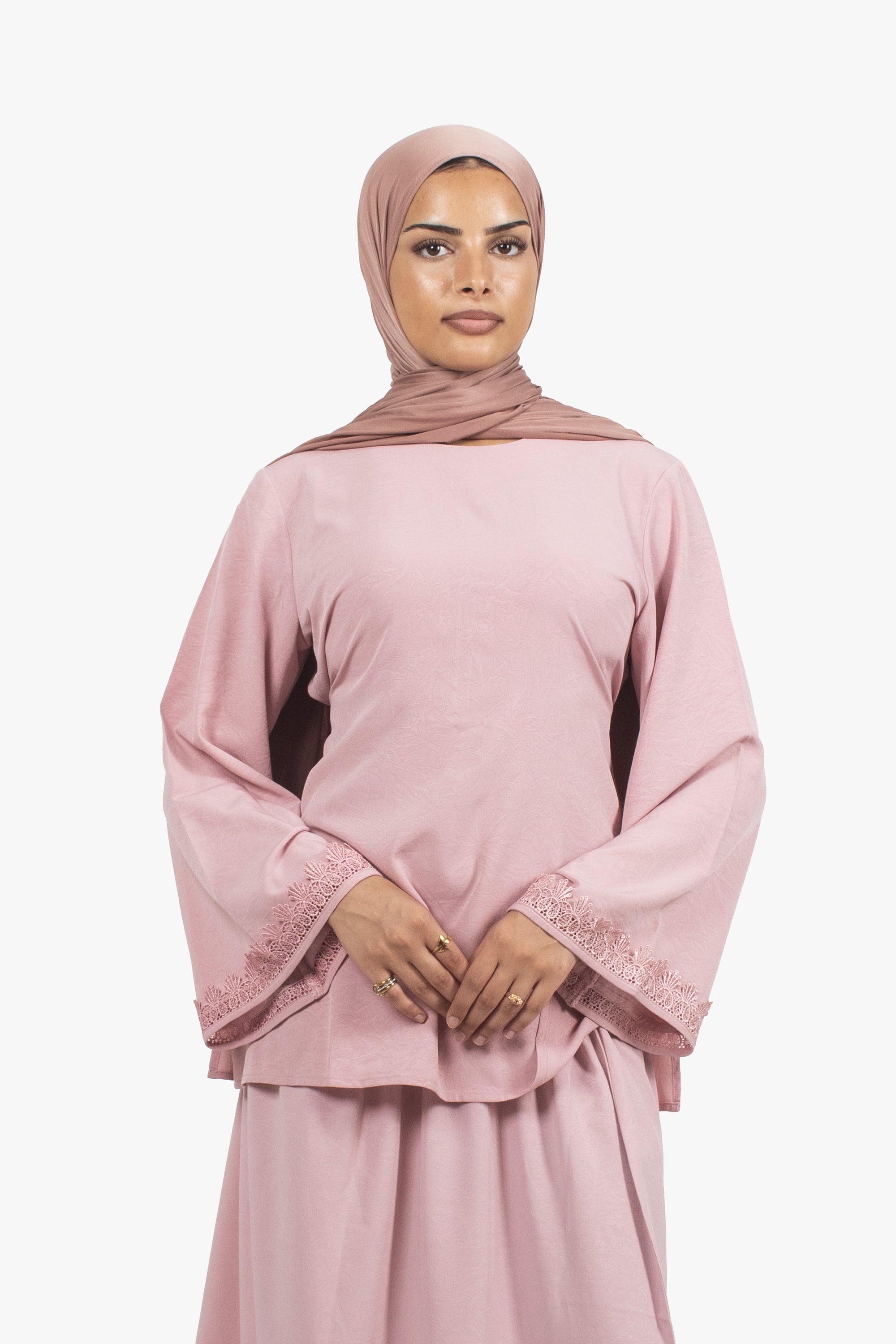 Rose Pink Etched Crepe Lace Top