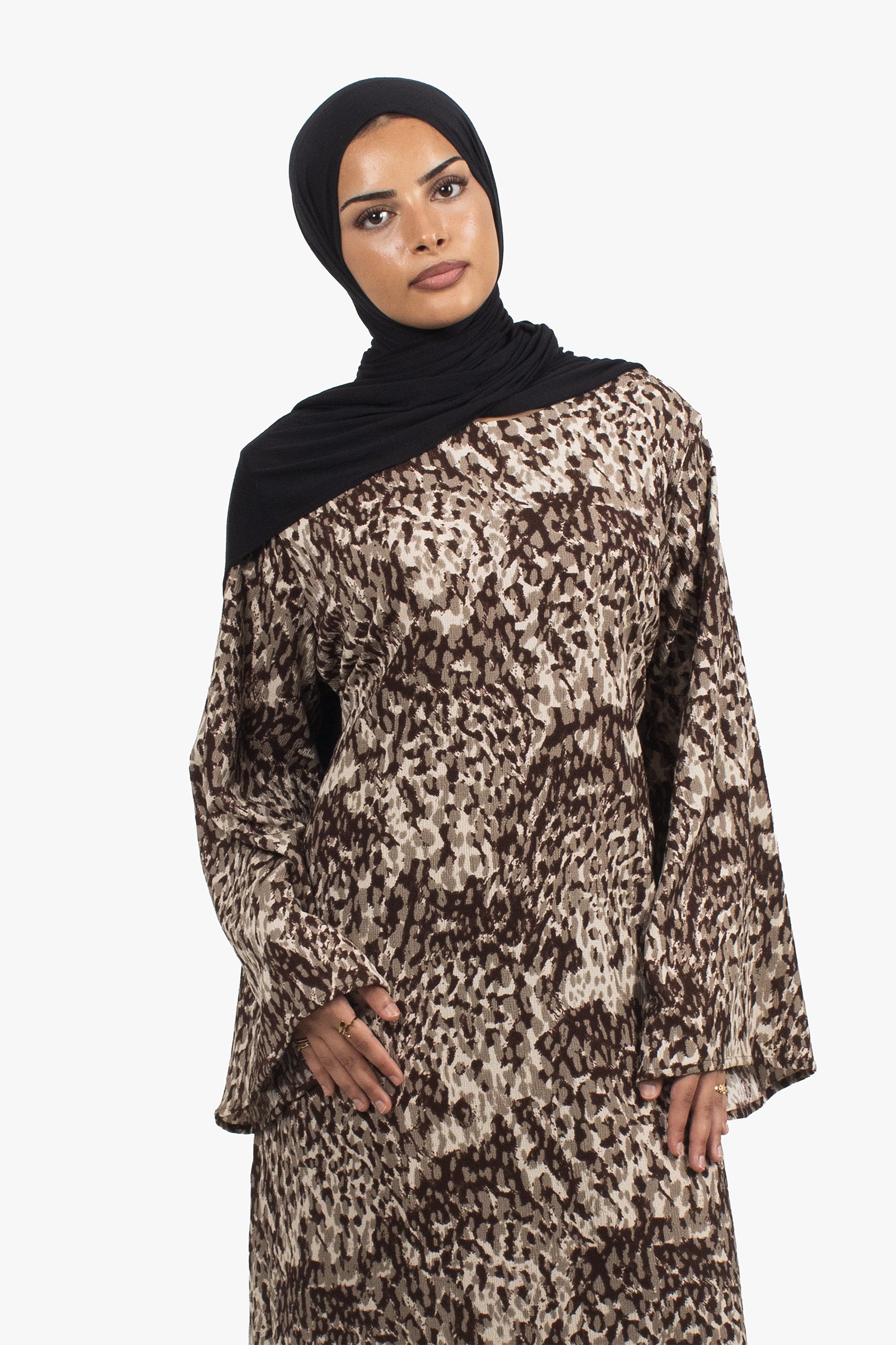 Brown Print Abaya
