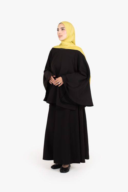 Black Powder Touch Crepe Eight-Panel Skirt