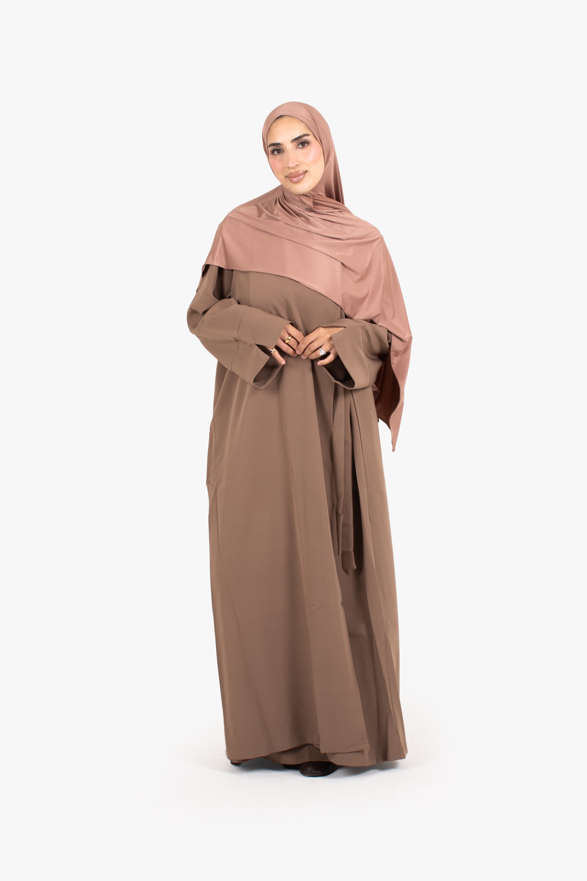 Beige Powder Touch Crepe Side Wrap Abaya