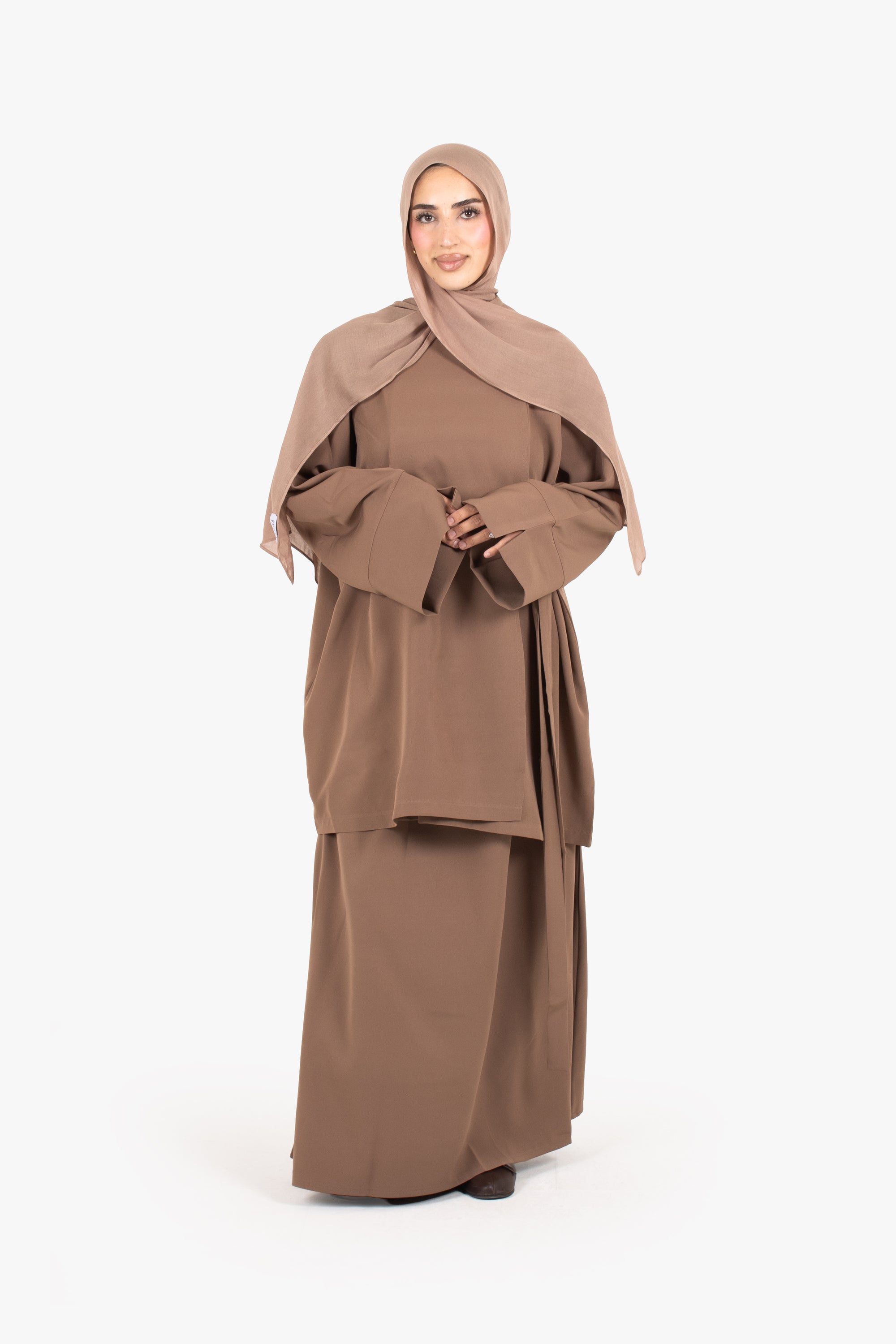 Beige Powder Touch Crepe Side Wrap Two-Piece