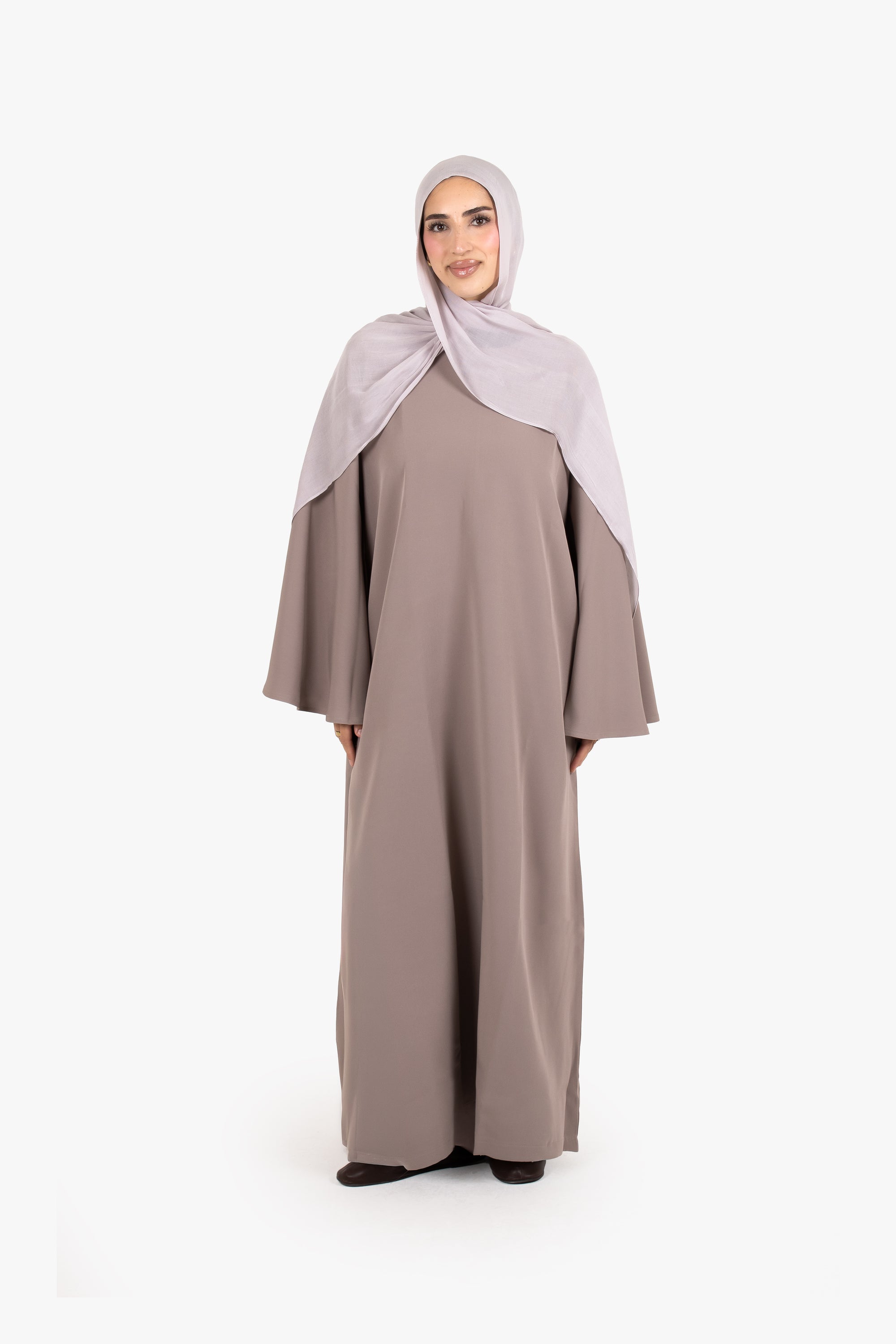 Grey Powder Touch Crepe Umbrella Sleeve Abaya