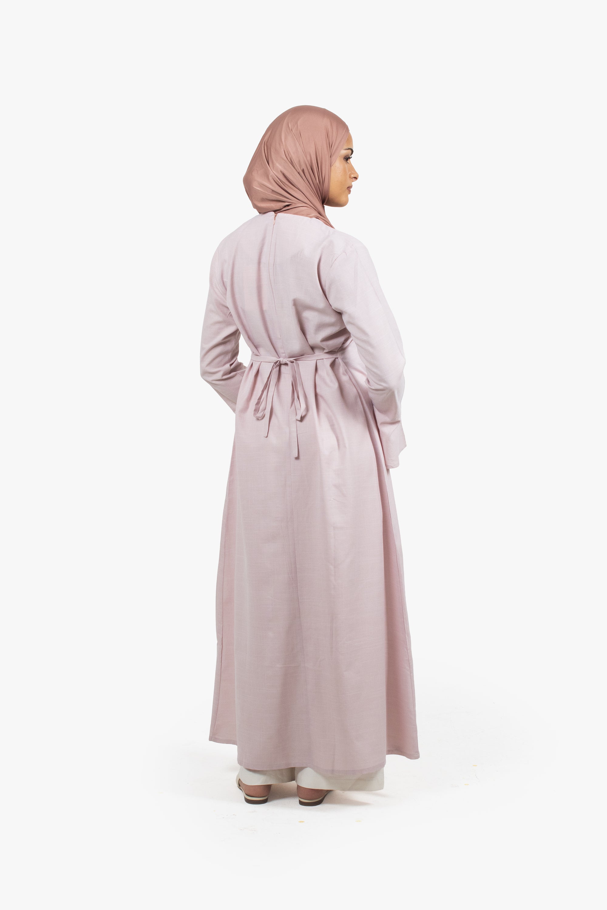 Pale Pink Cotton Blend Front Slit Dress