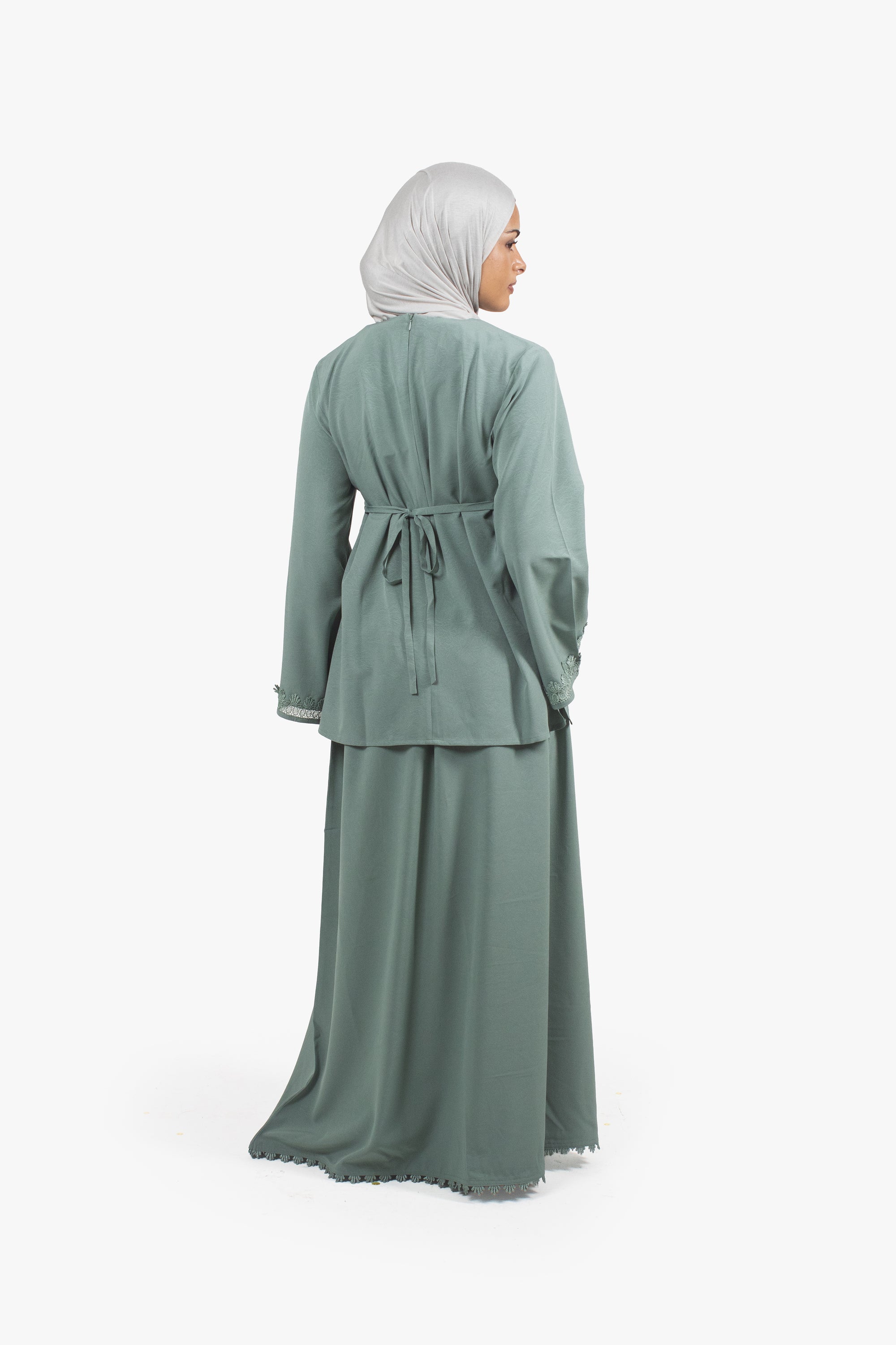 Sea Green Etched Crepe Lace Top