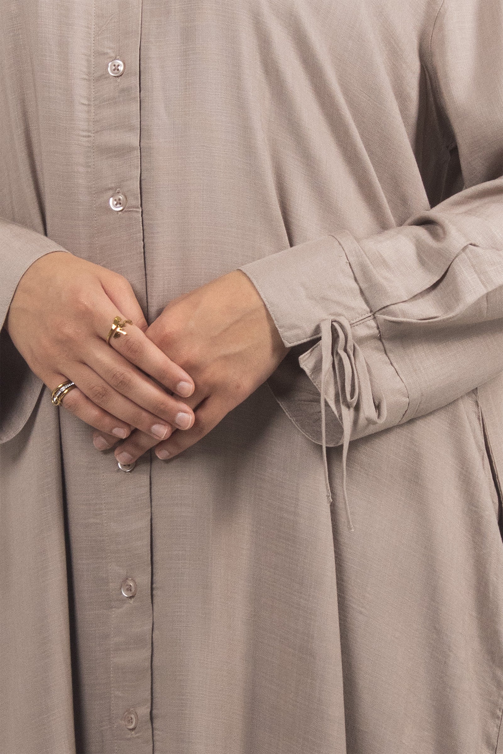 Ivory Brown Cotton Blend Shirt Abaya