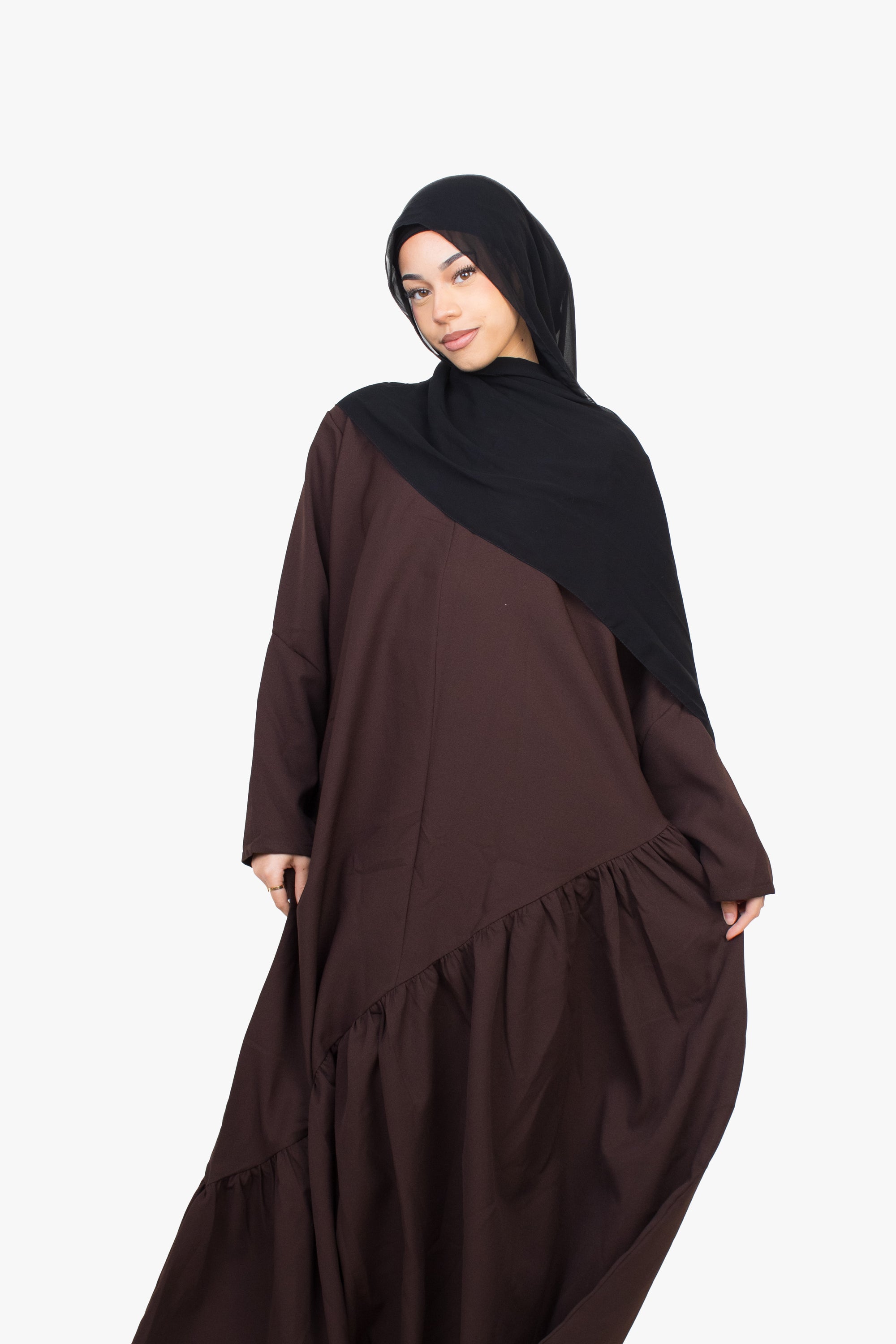 Mocha Brown Asymmetric Drop Waist Abaya
