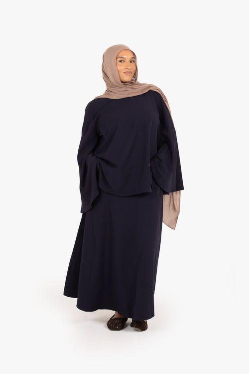 Navy Powder Touch Crepe Eight-Panel Skirt