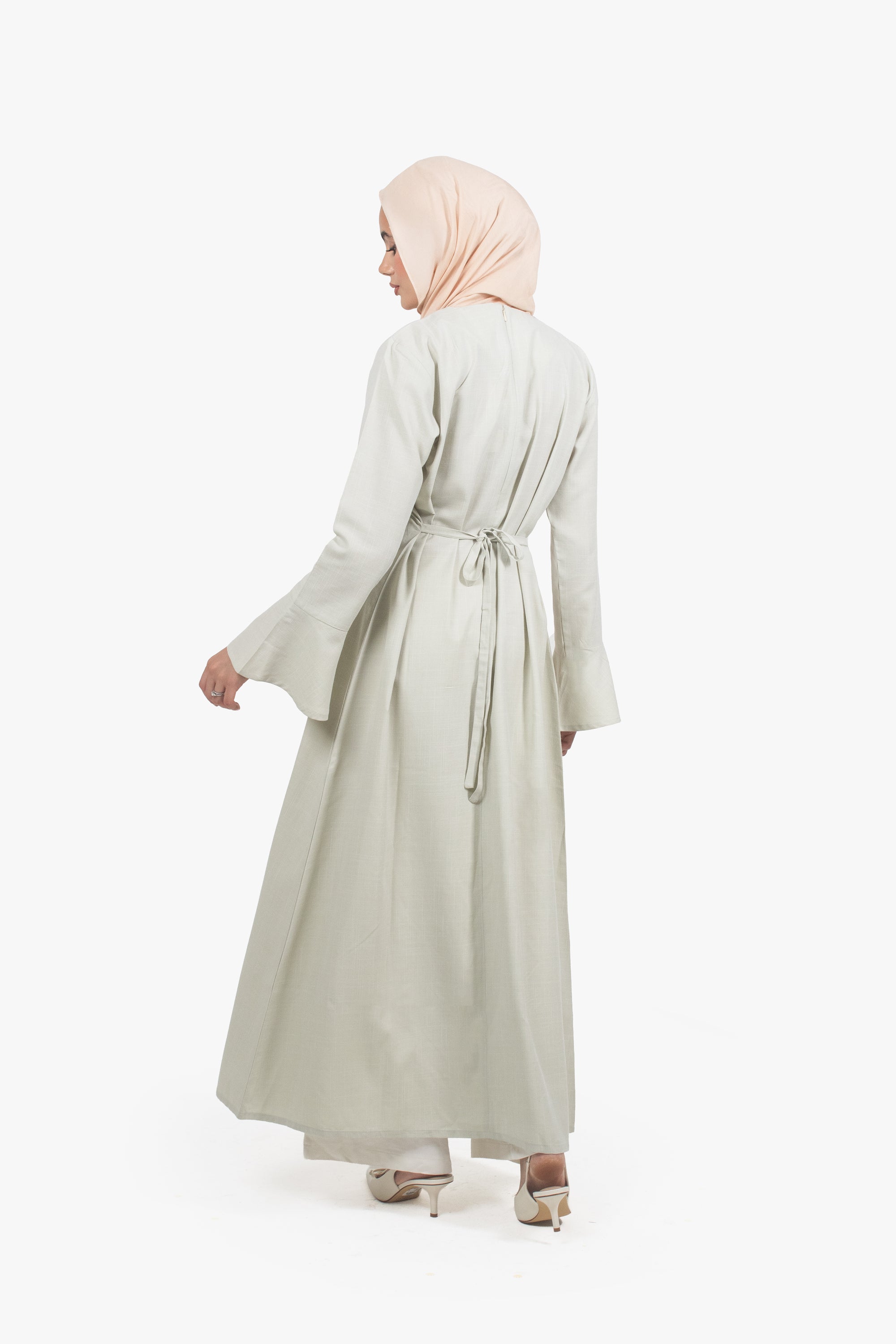 Sage Green Cotton Blend Front Slit Dress