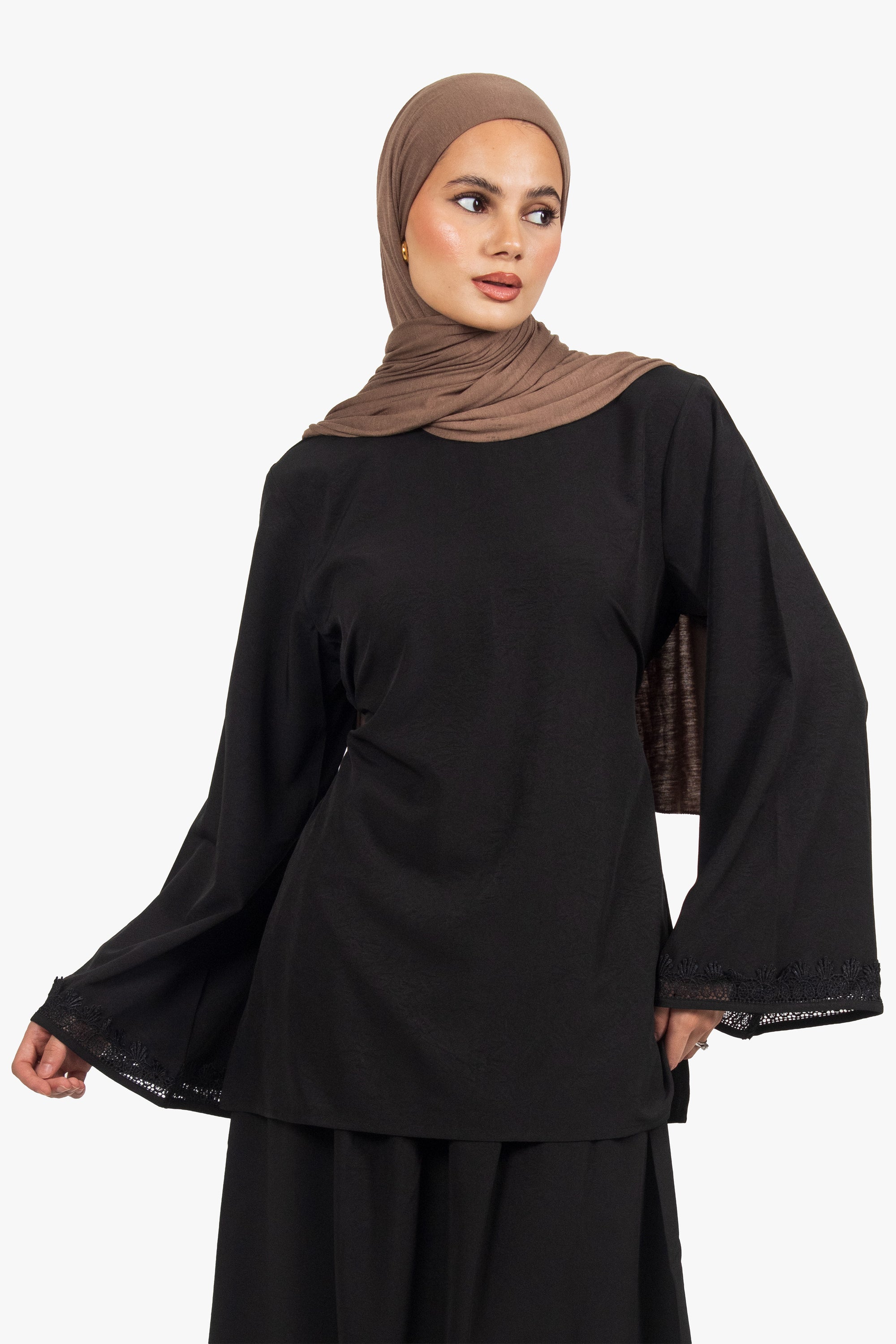 Black Etched Crepe Lace Top