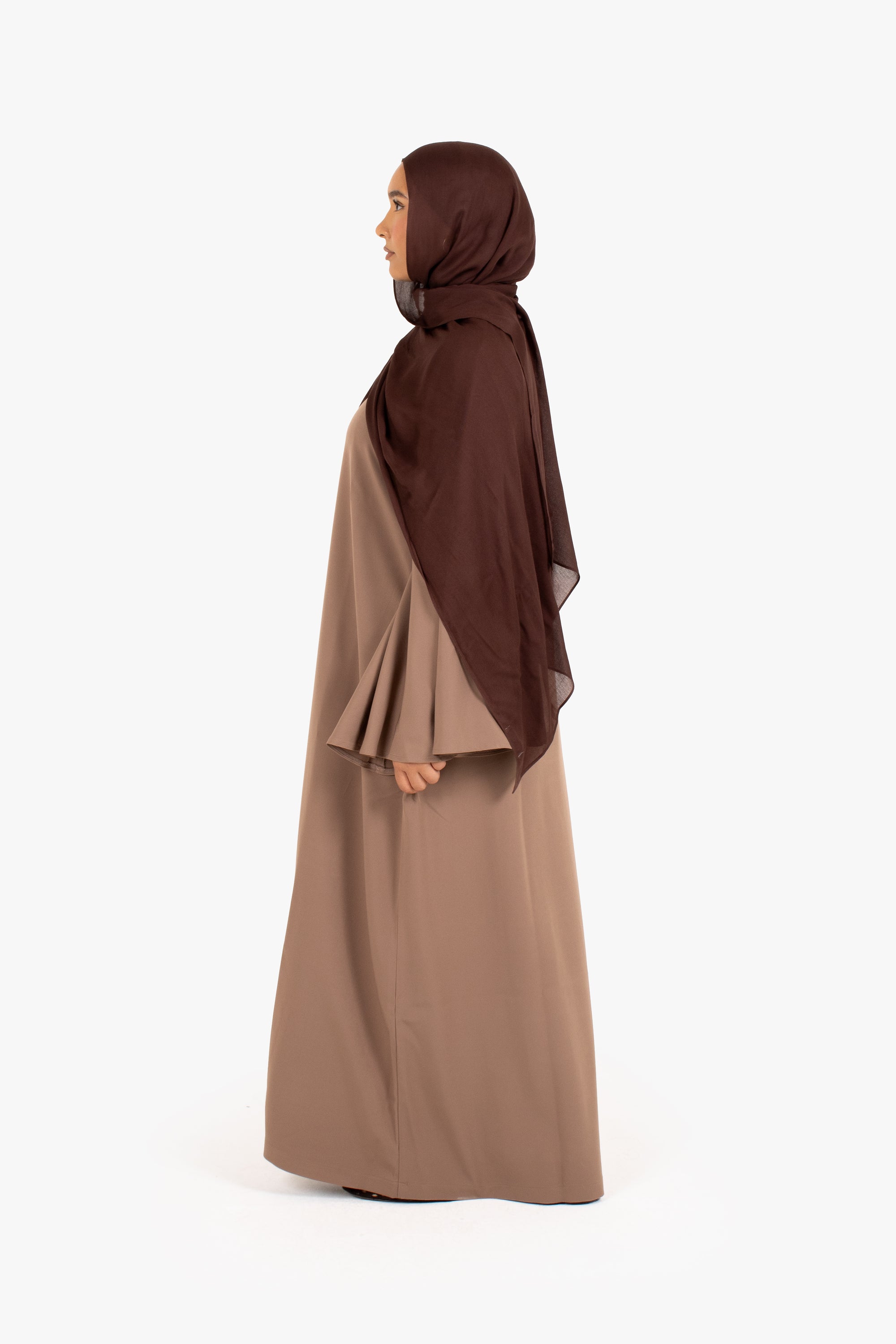 Beige Powder Touch Crepe Umbrella Sleeve Abaya